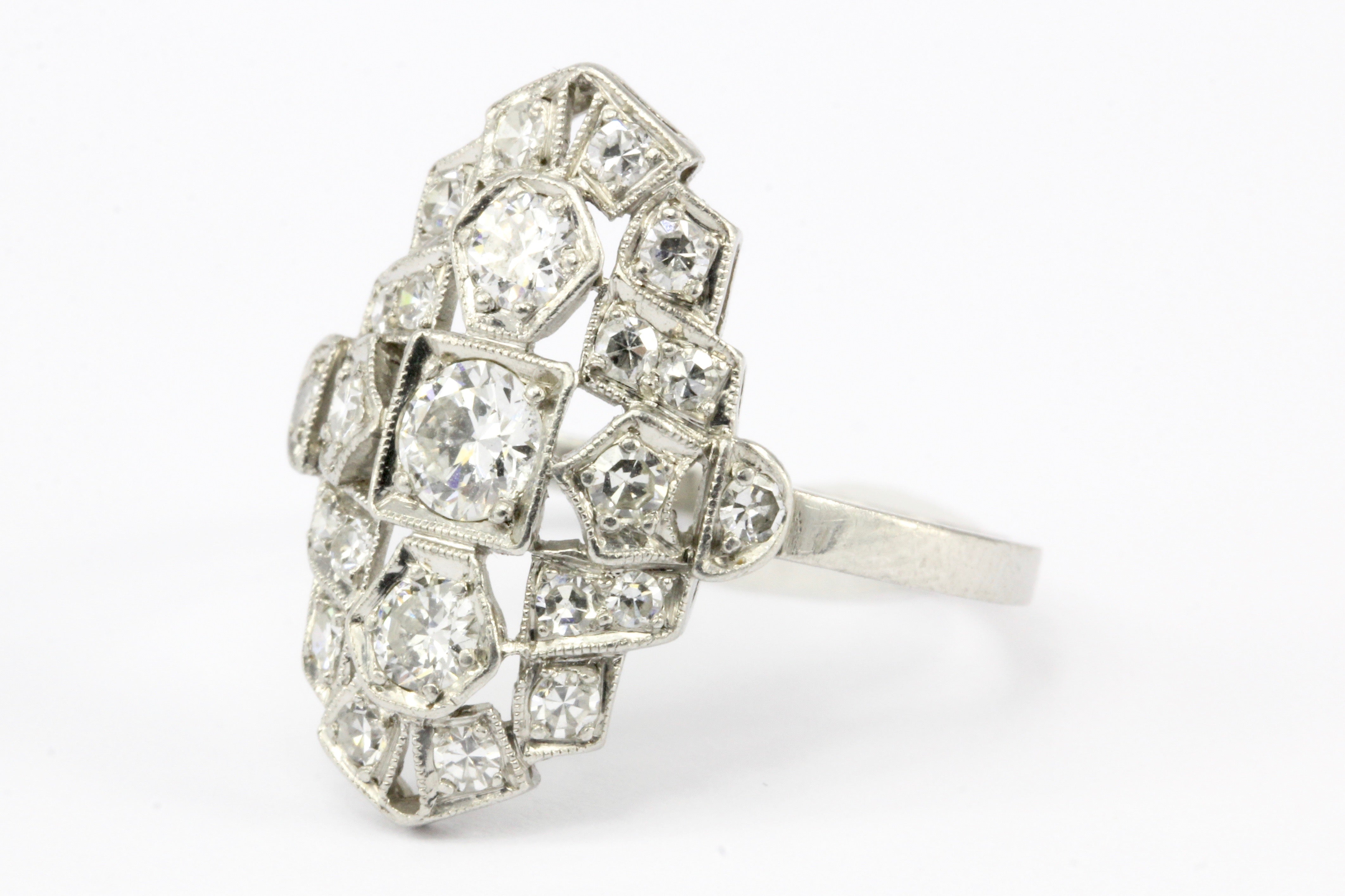 Art Deco Platinum and Diamond Shield Ring Size 7.75 - Queen May