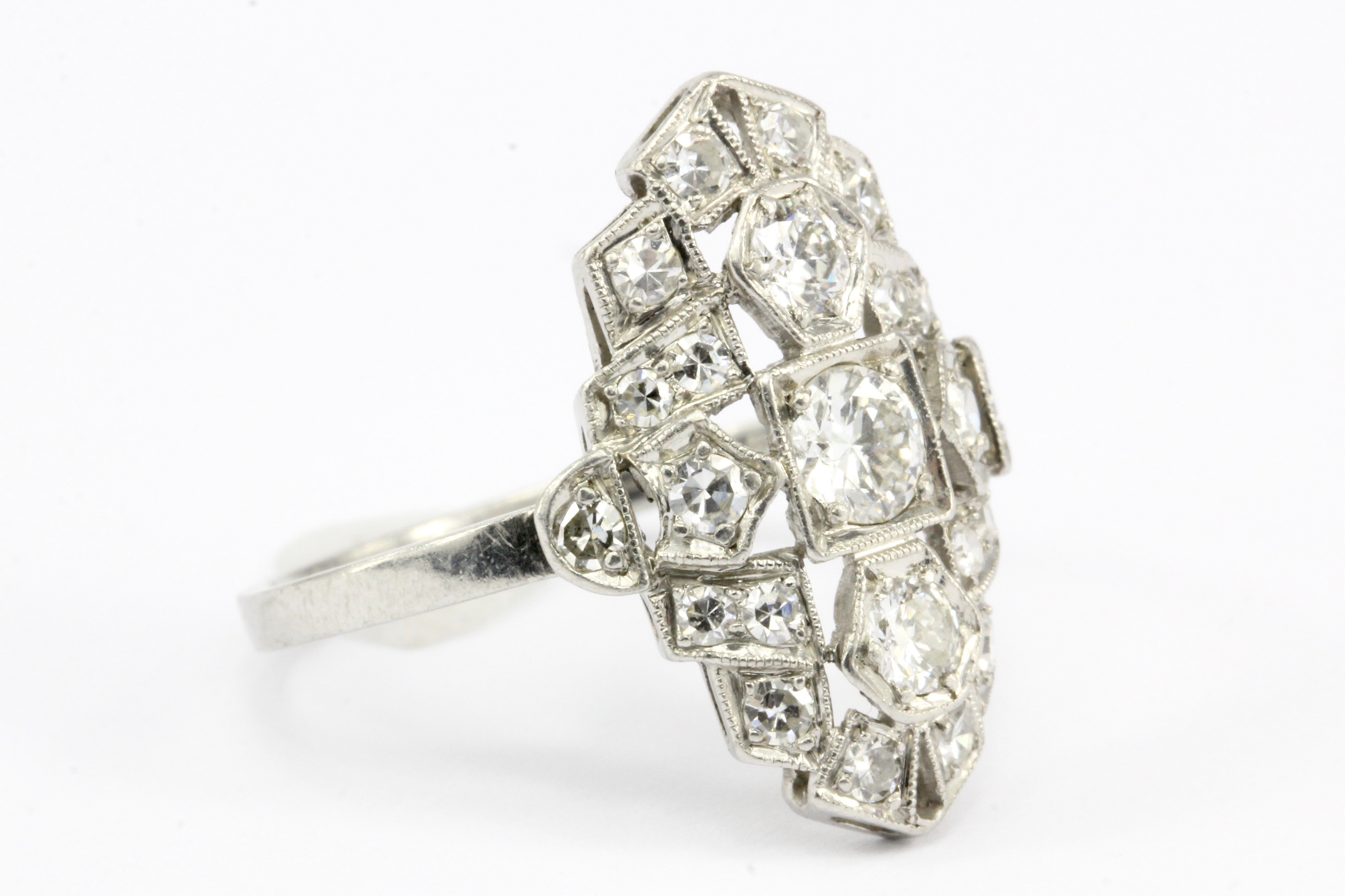 Art Deco Platinum and Diamond Shield Ring Size 7.75 - Queen May
