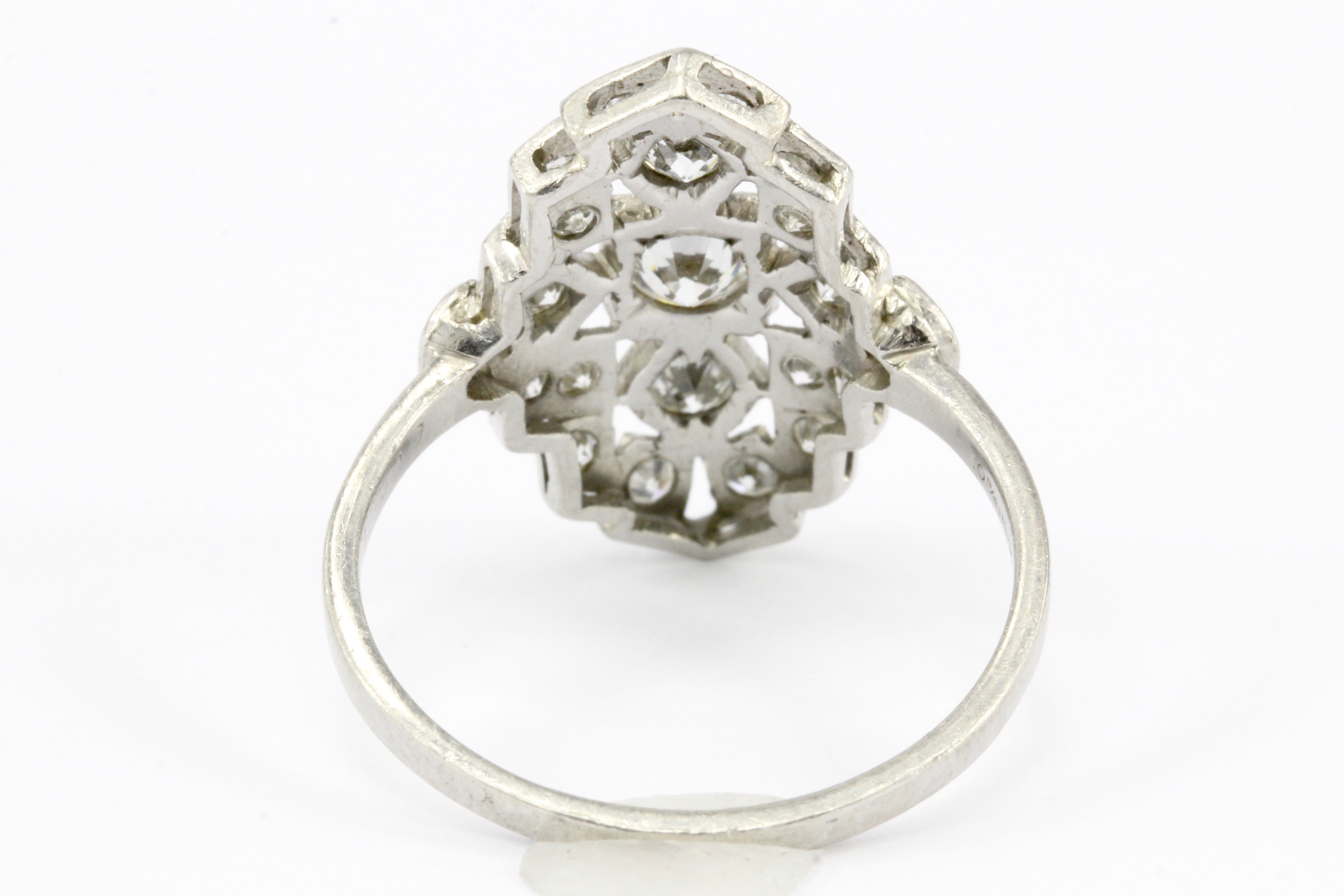 Art Deco Platinum and Diamond Shield Ring Size 7.75 - Queen May
