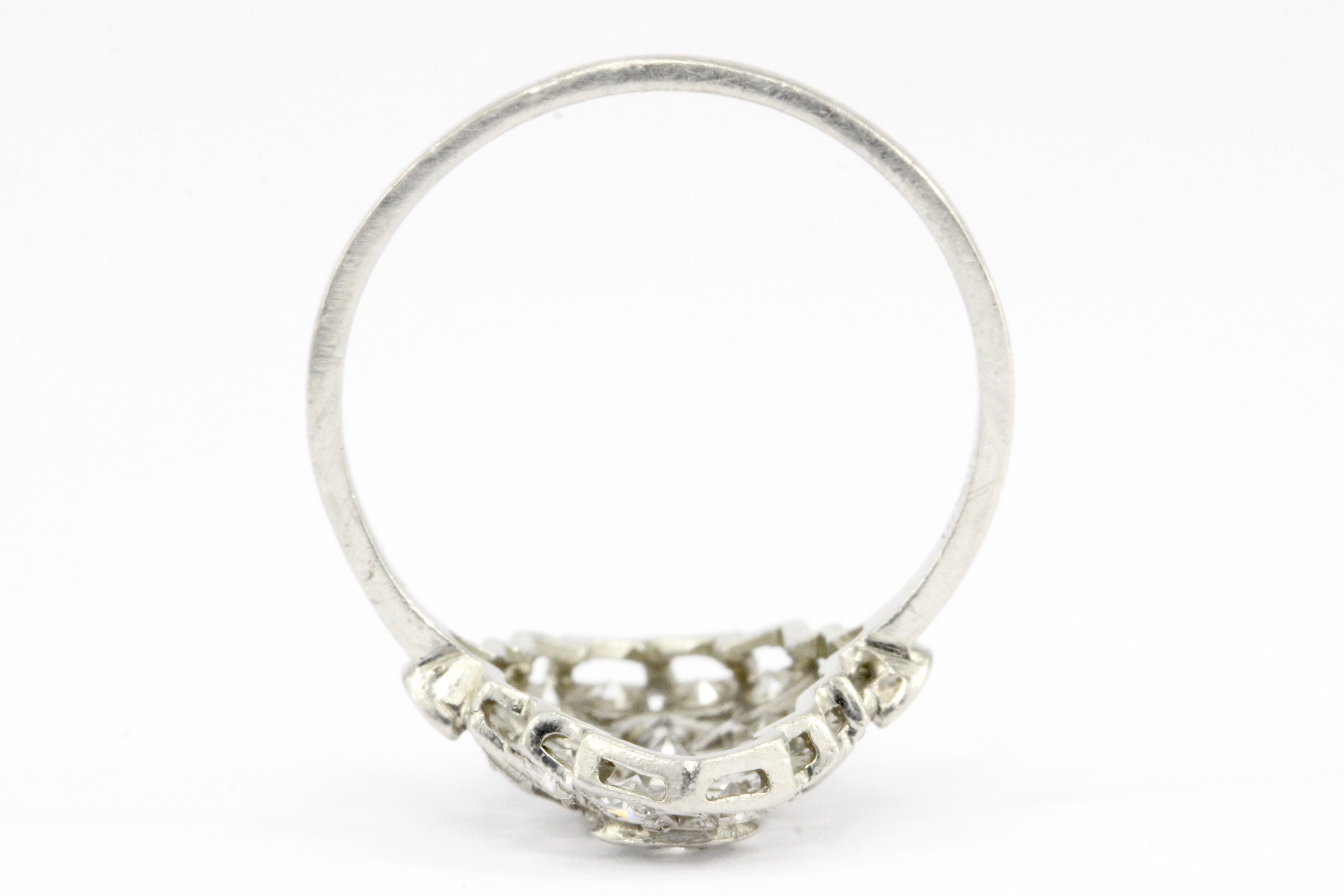 Art Deco Platinum and Diamond Shield Ring Size 7.75 - Queen May