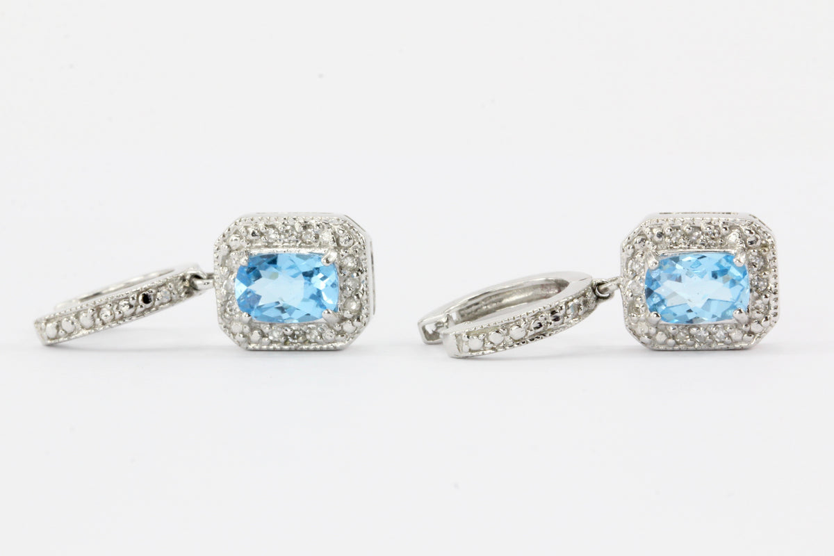 14K White Gold Blue Topaz & Diamond Earrings - Queen May