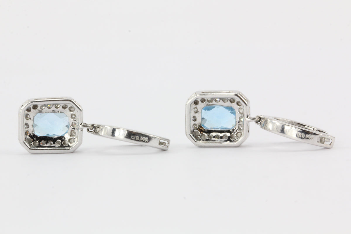 14K White Gold Blue Topaz & Diamond Earrings - Queen May