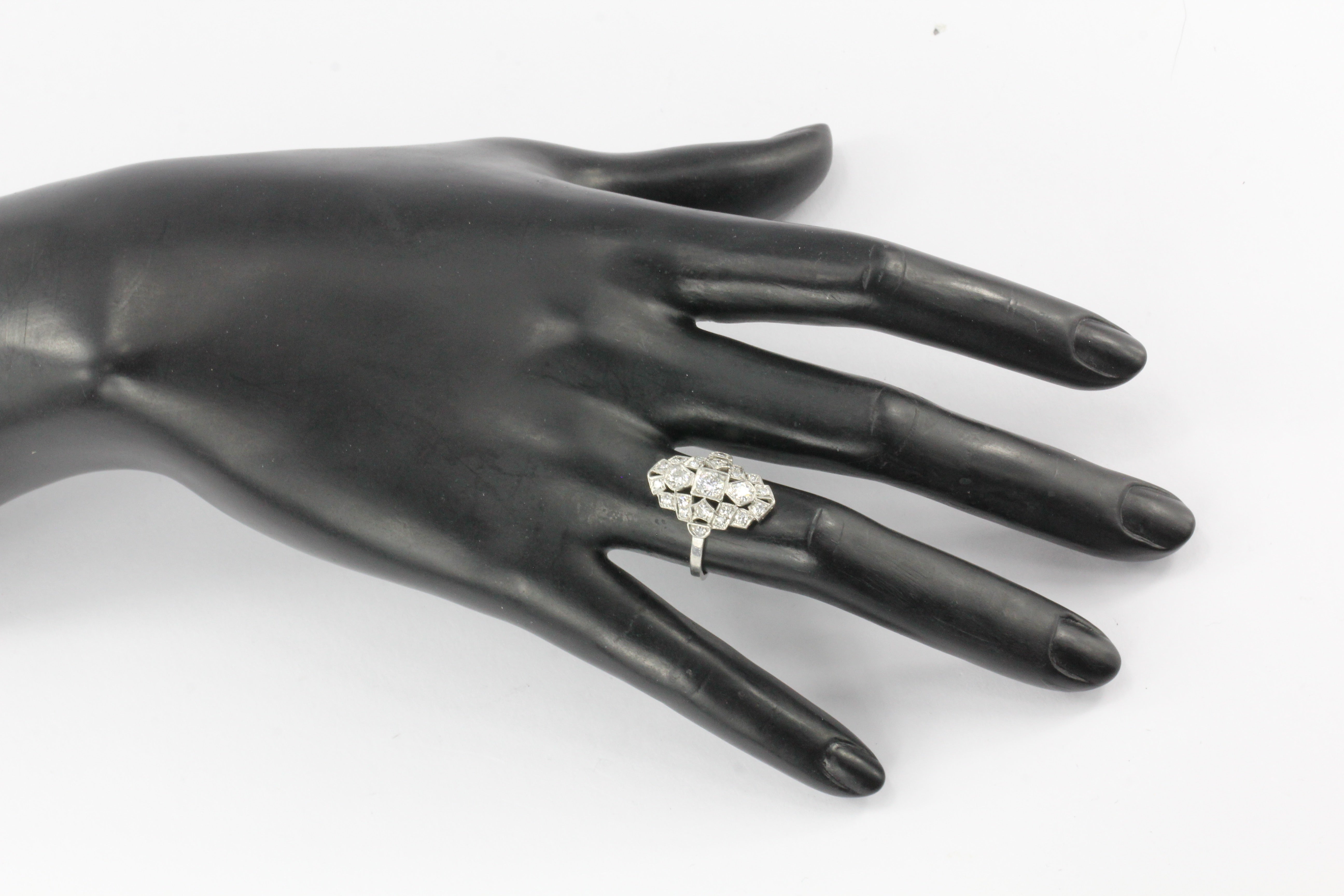 Art Deco Platinum and Diamond Shield Ring Size 7.75 - Queen May