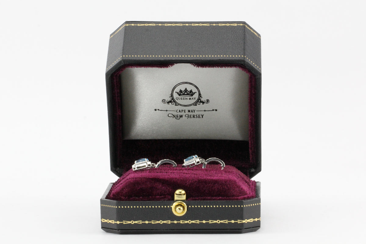 14K White Gold Blue Topaz & Diamond Earrings - Queen May