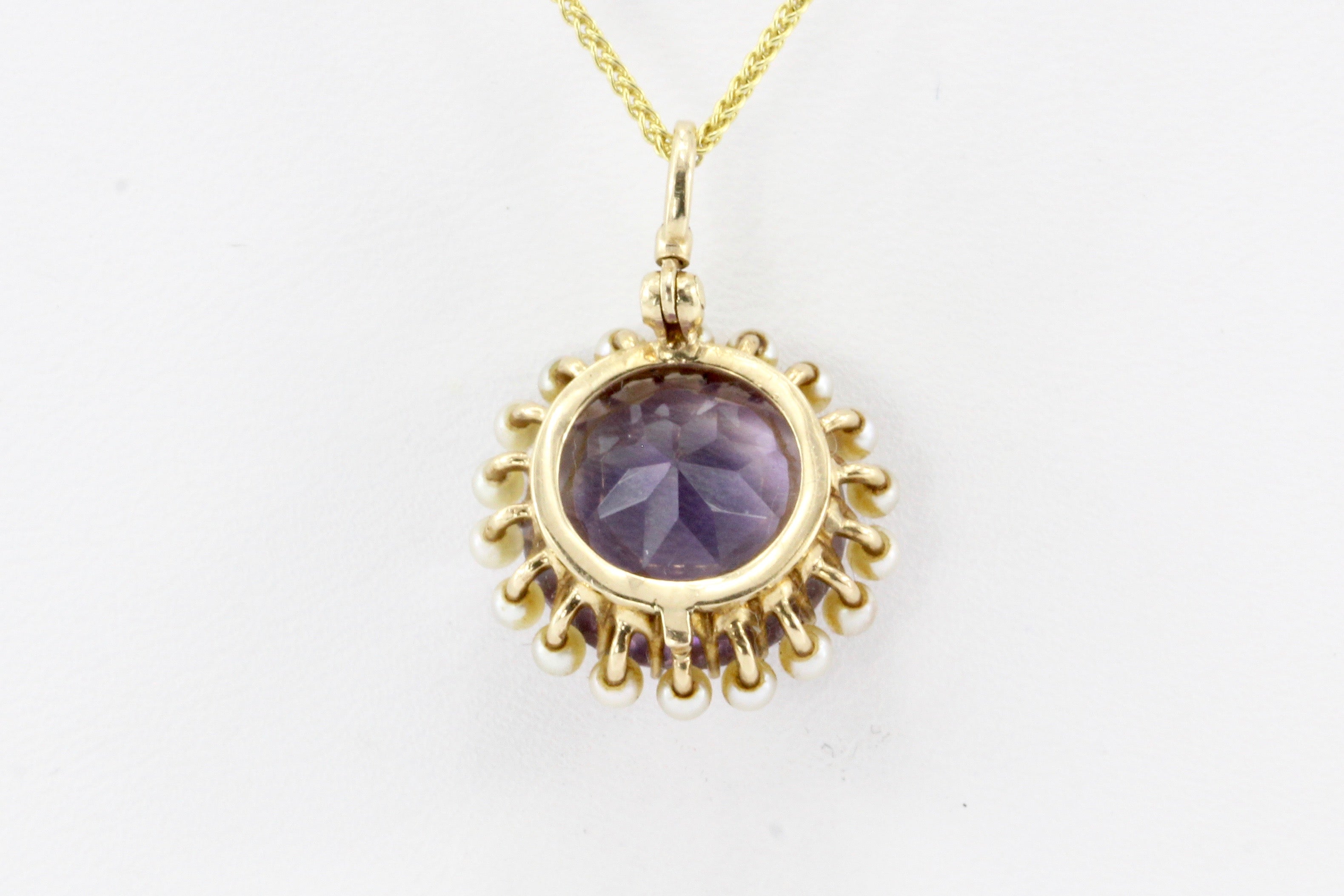 Victorian 14K Yellow Gold 6.5 Carat Amethyst and Pearl Pendant Necklace - Queen May