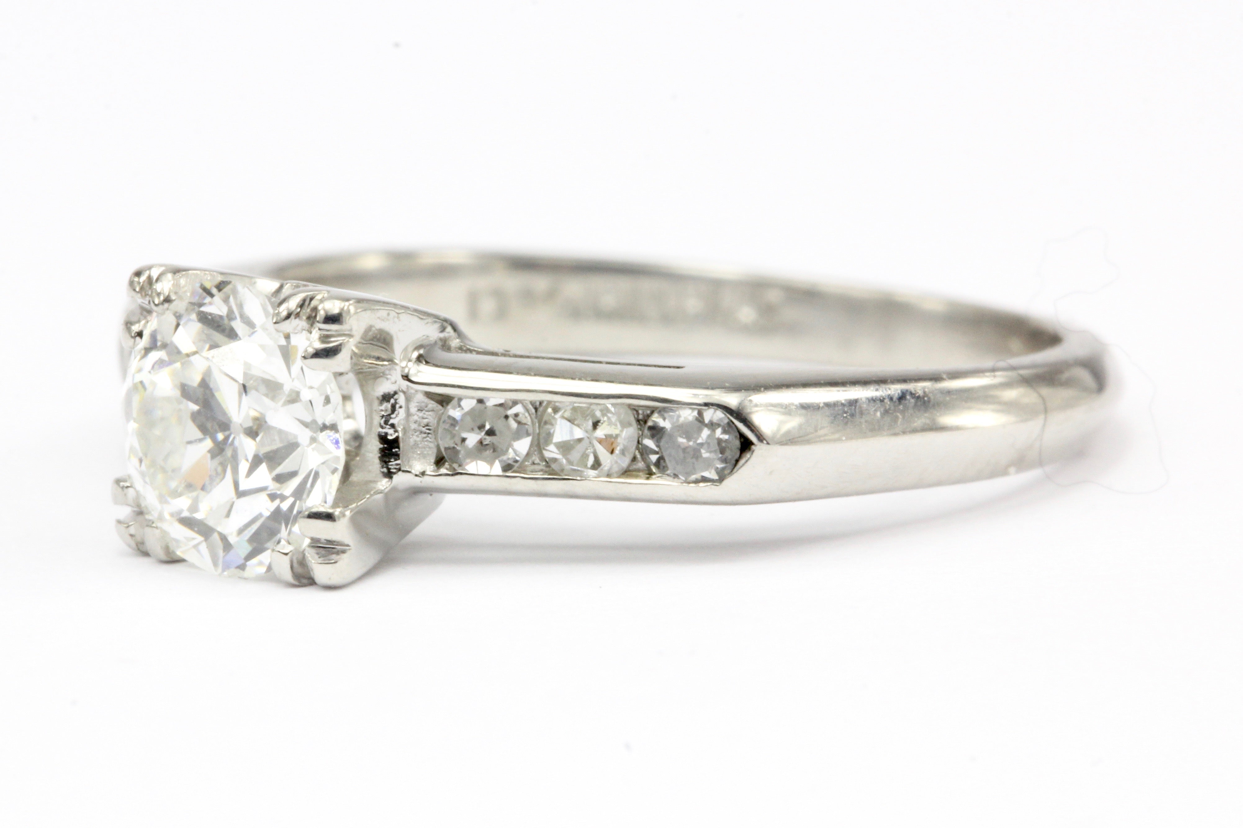 Art Deco Platinum .75 CT Old European Cut Diamond Engagement Ring Size 4.75 - Queen May
