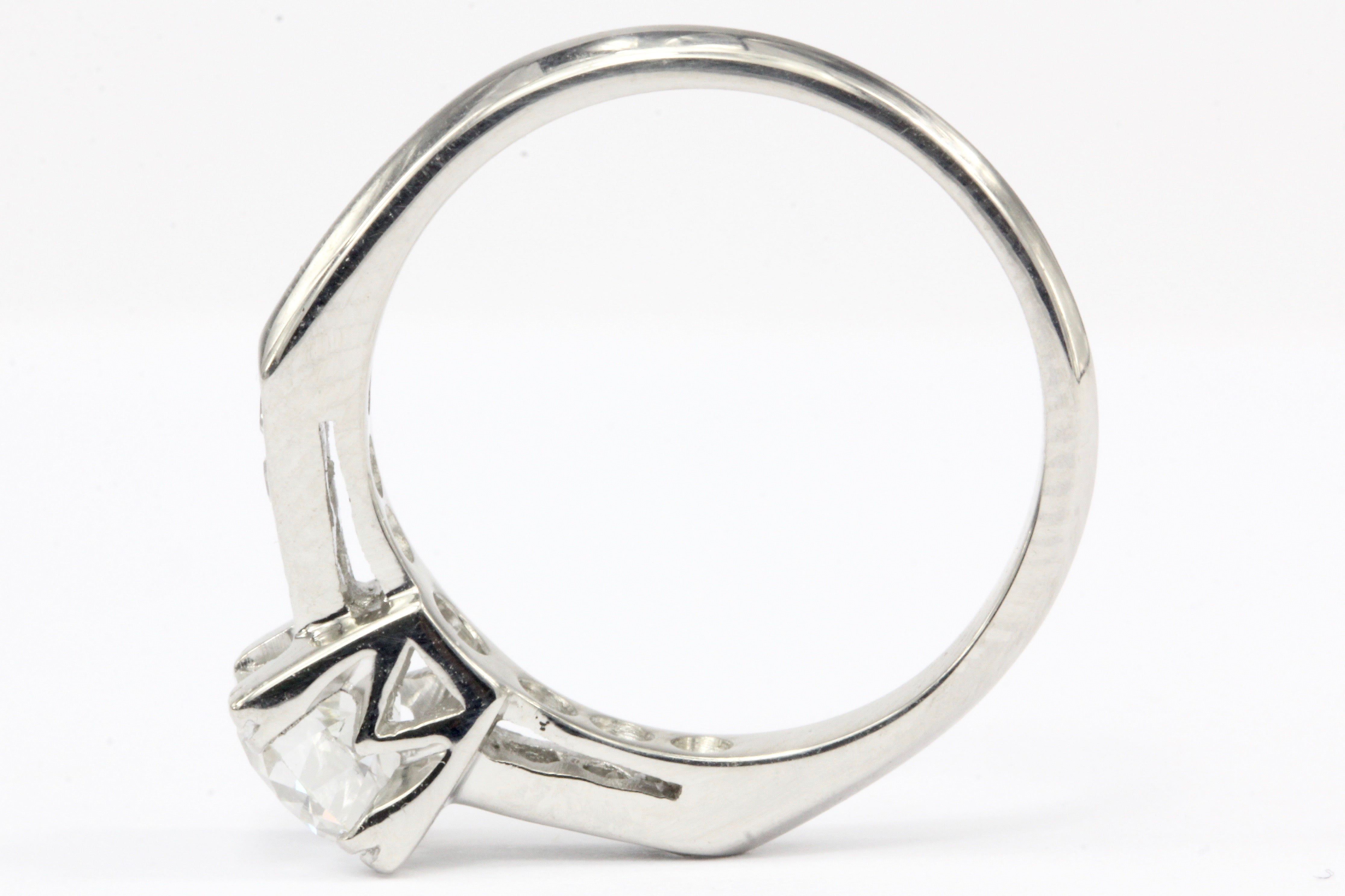 Art Deco Platinum .75 CT Old European Cut Diamond Engagement Ring Size 4.75 - Queen May