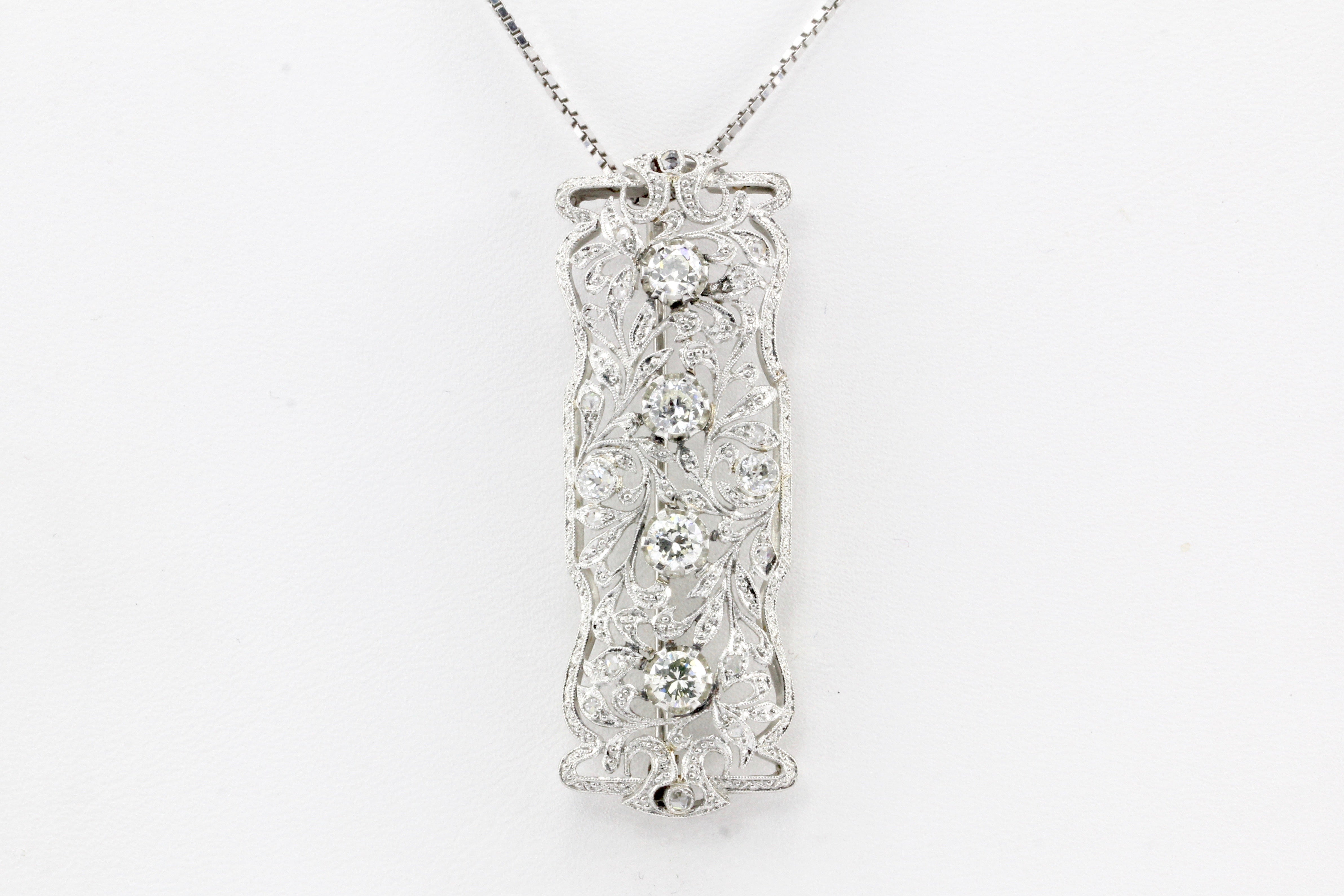 Platinum Convertible Diamond Brooch Pendant c.1920's - Queen May
