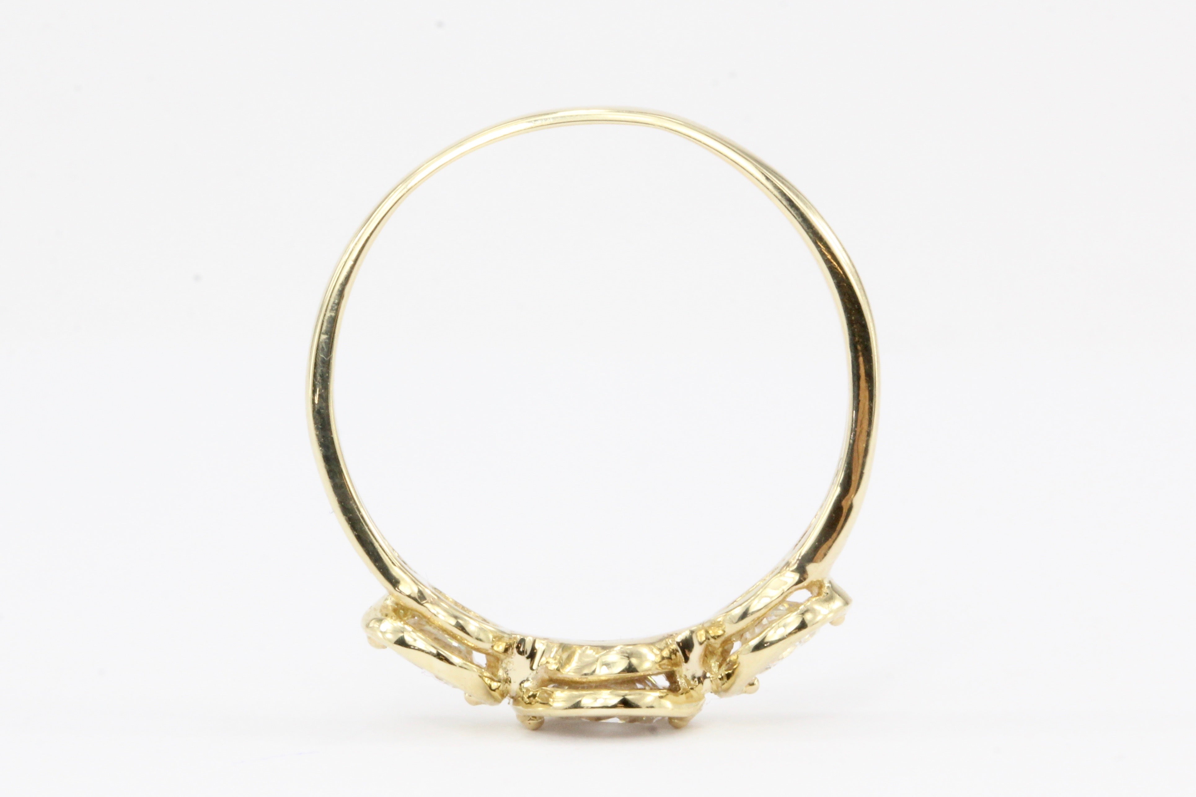 14K Yellow Gold Three Stone Diamond Ring - Queen May