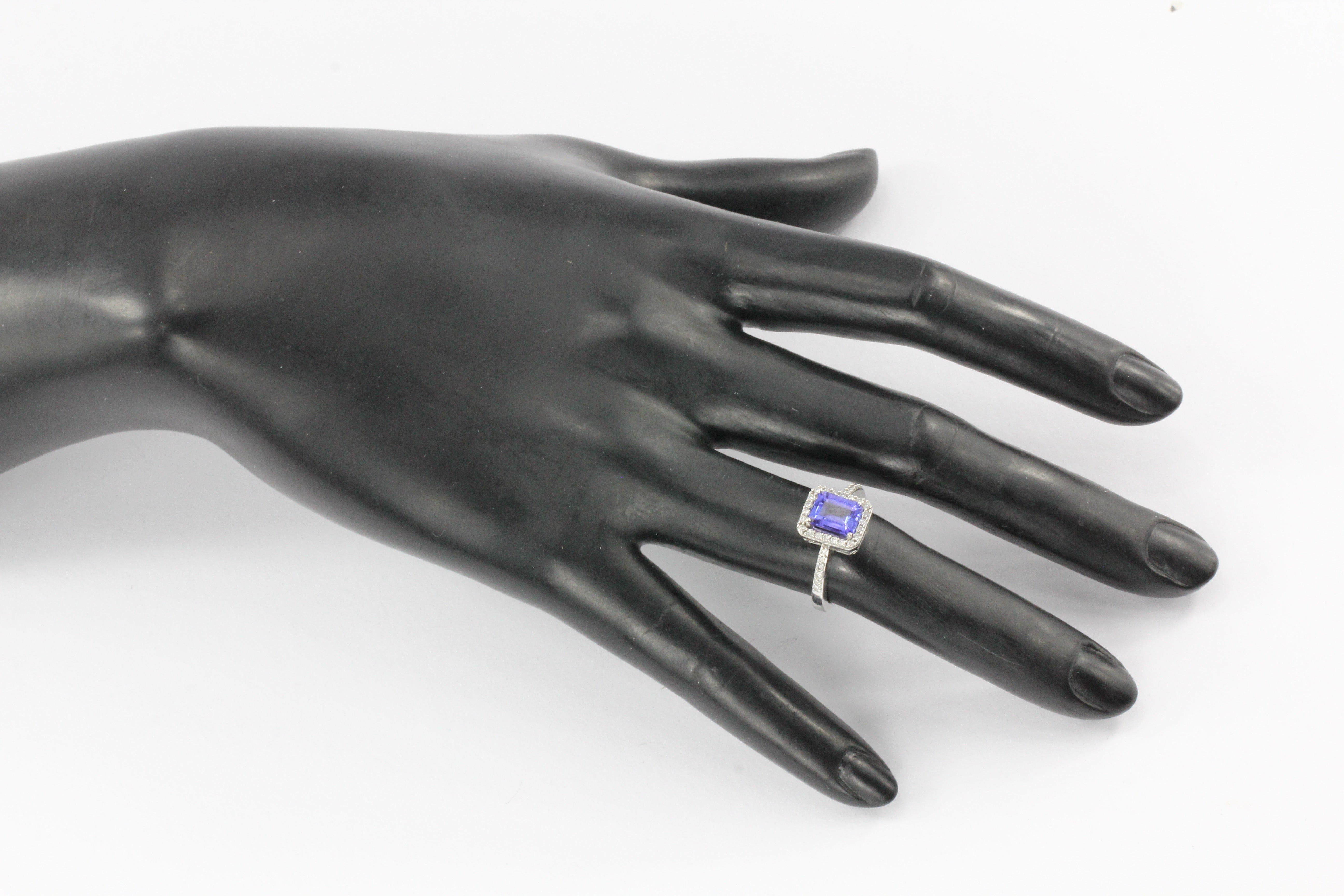 14K White Gold Tanzanite Diamond Halo Ring Size 6.25 - Queen May