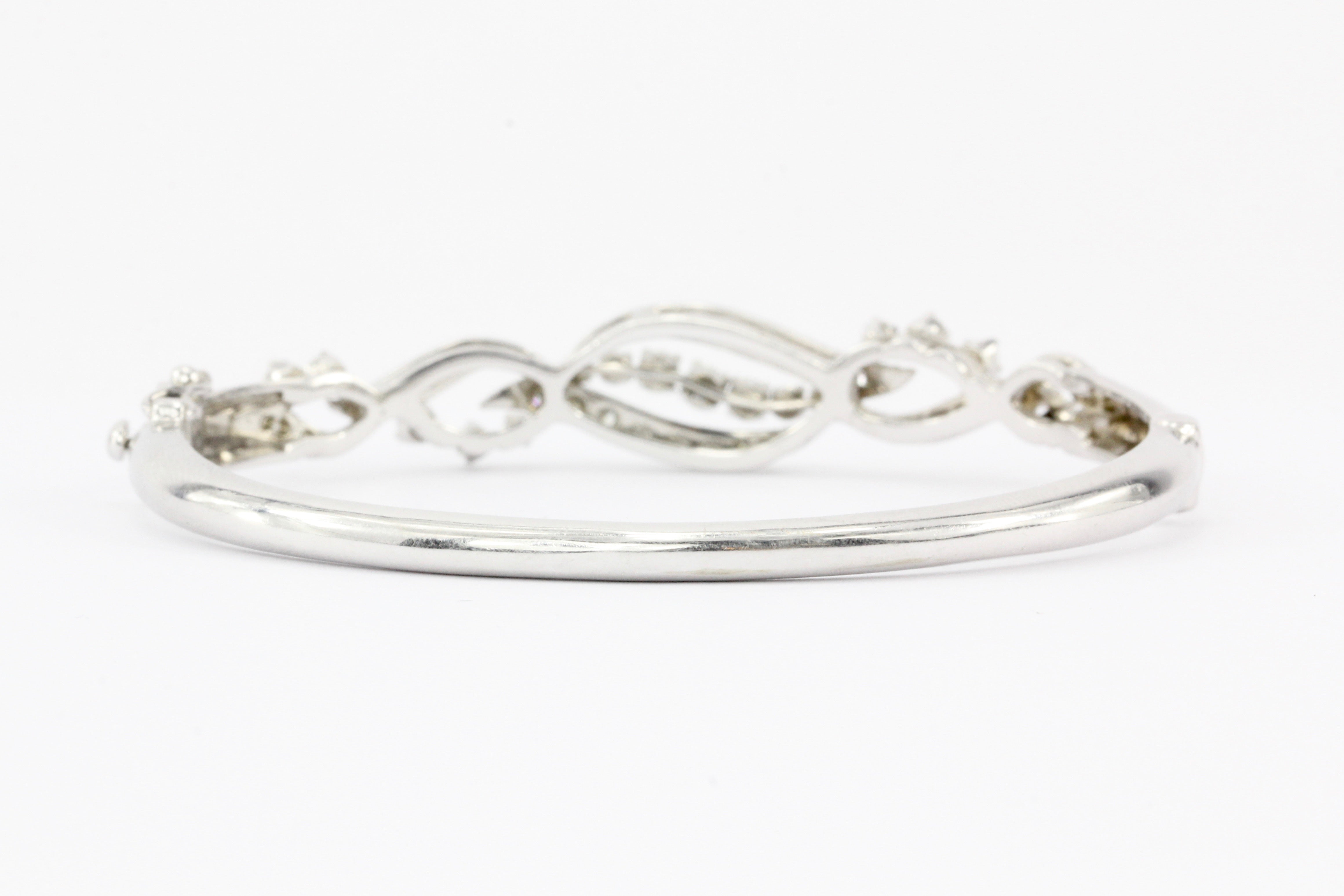 Retro 14K White Gold Diamond Bangle Bracelet - Queen May