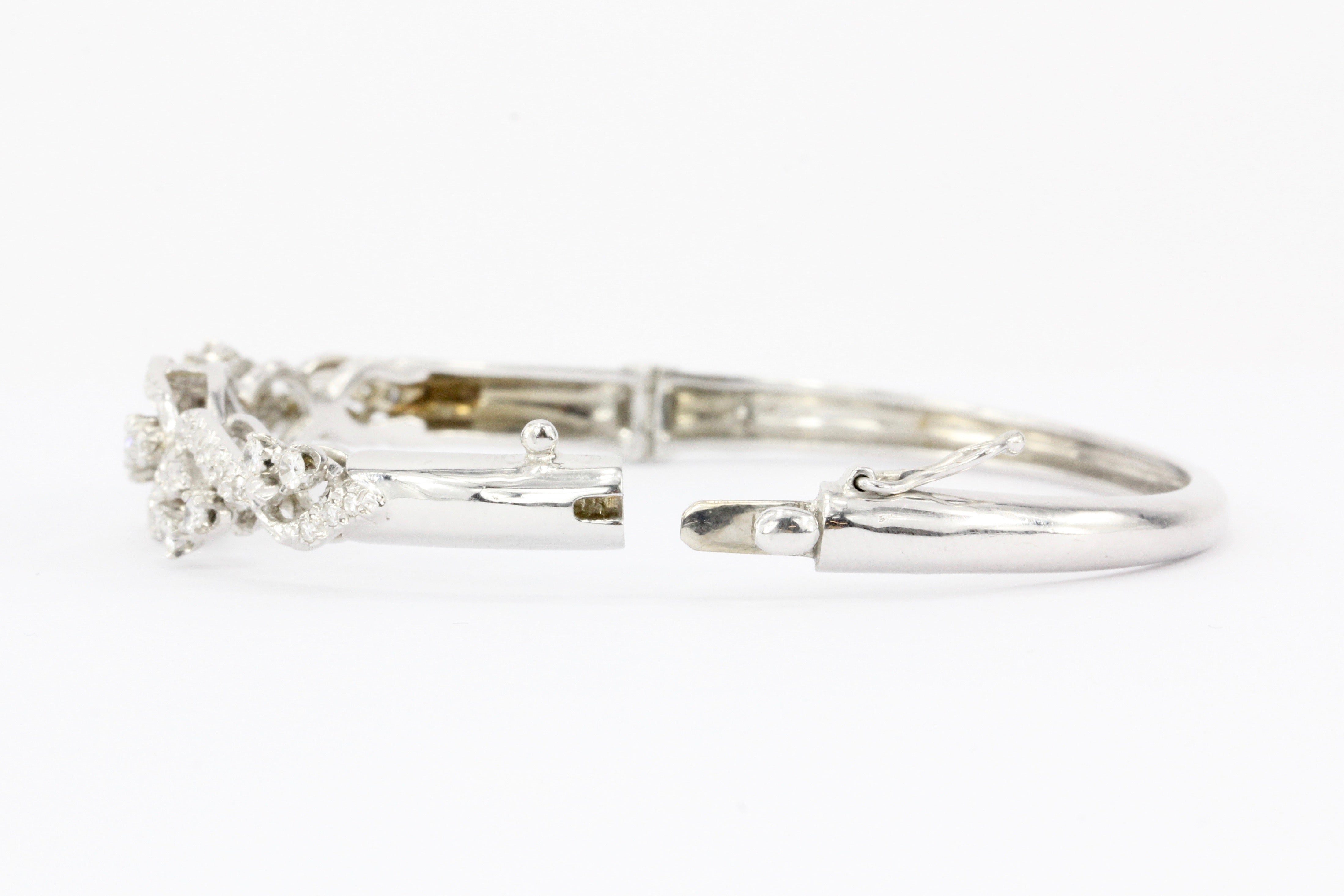 Retro 14K White Gold Diamond Bangle Bracelet - Queen May