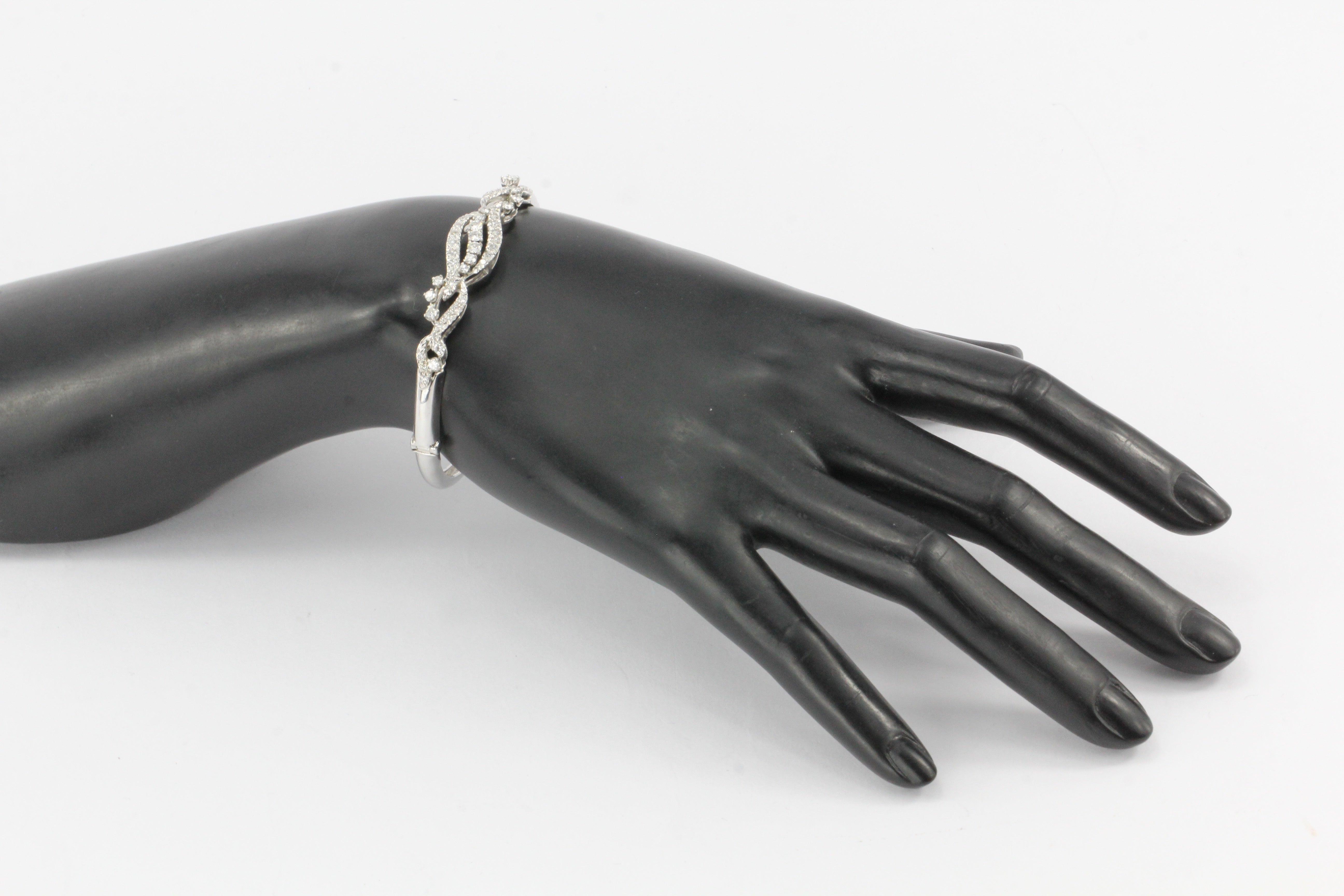 Retro 14K White Gold Diamond Bangle Bracelet - Queen May