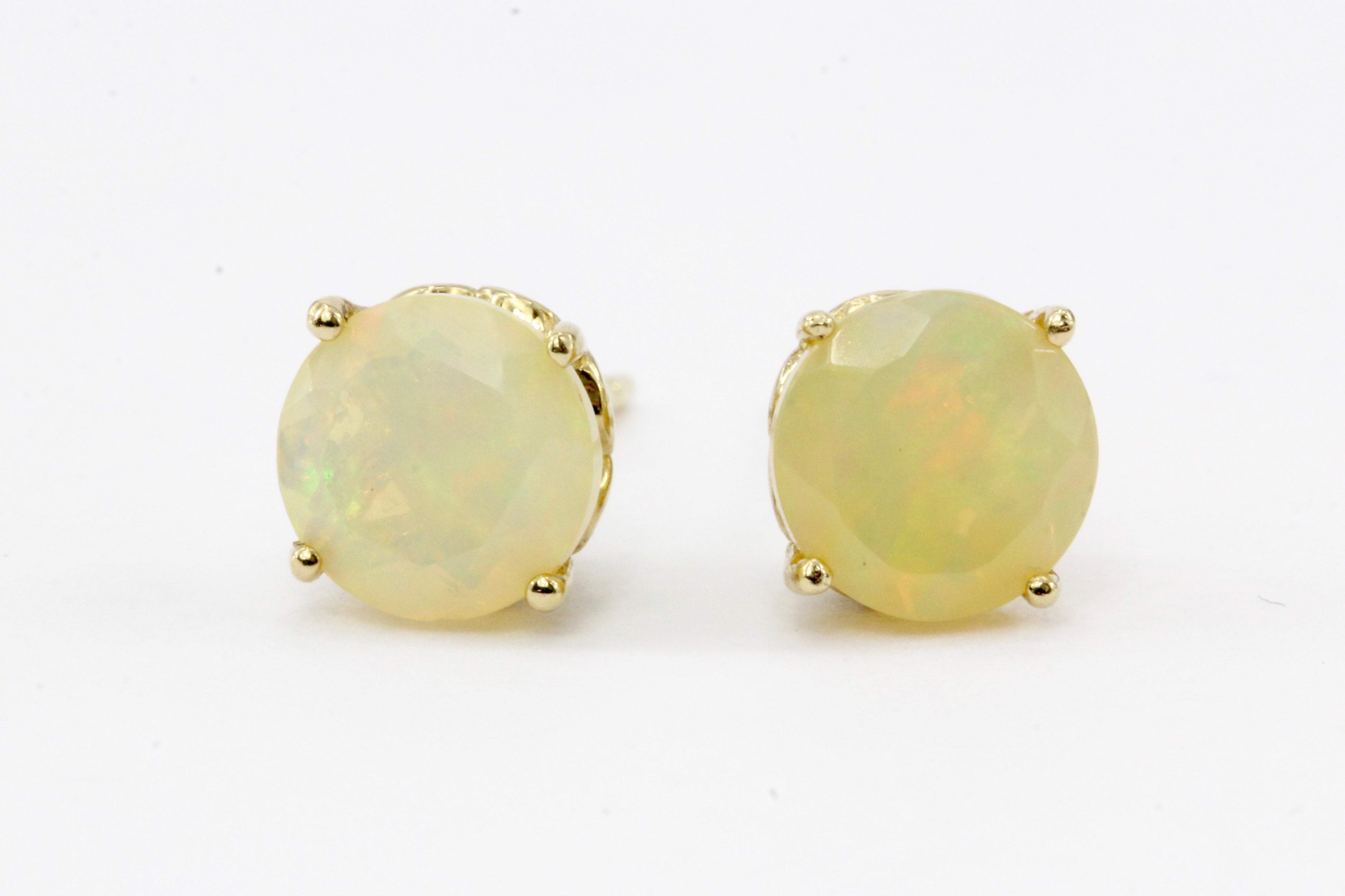 14K Yellow Gold Ethiopian Opal Stud Earrings 1.6 CTW - Queen May