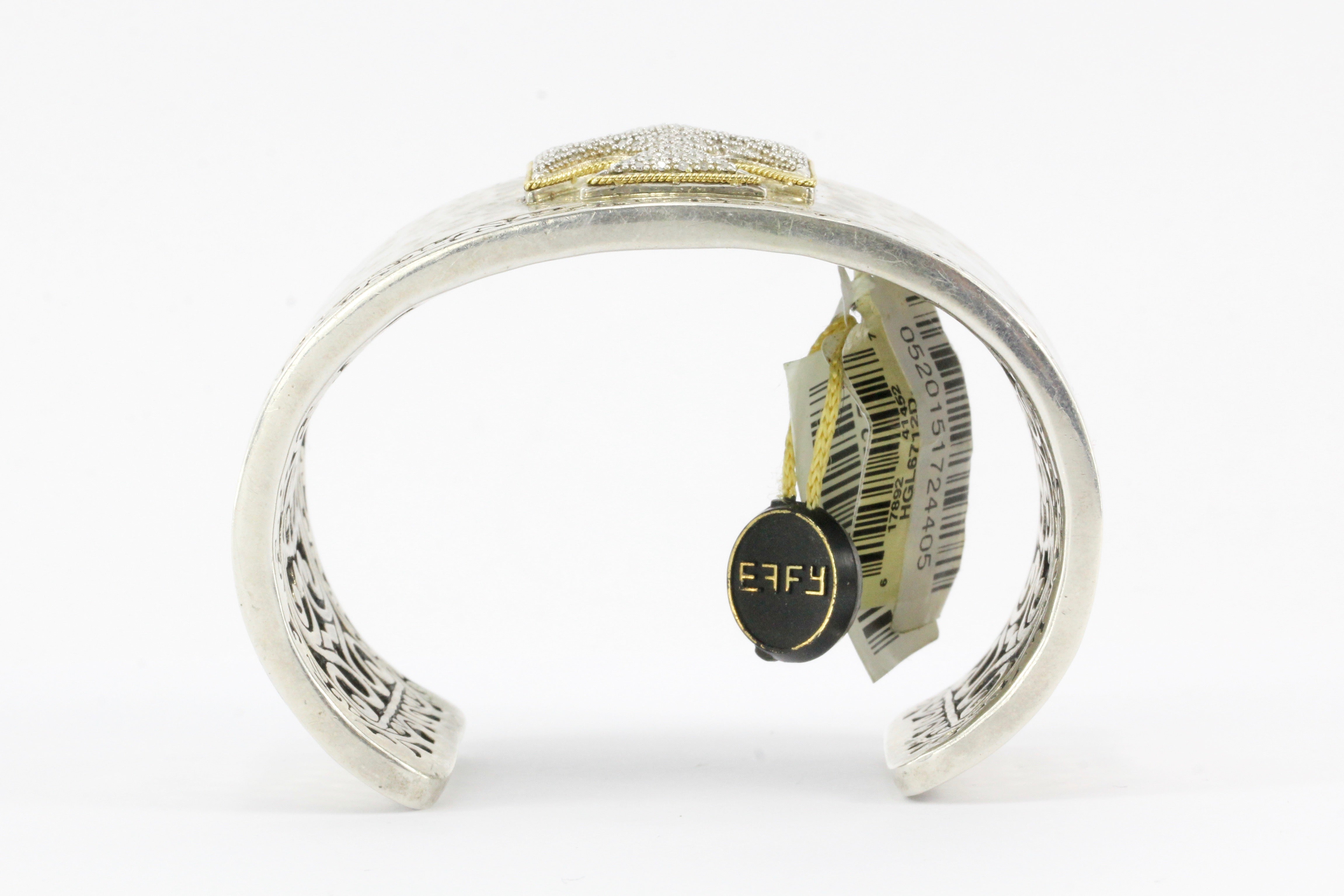 Effy Pave Diamond Two Tone Sterling Silver & 18K Yellow Gold Cross Cuff - Queen May