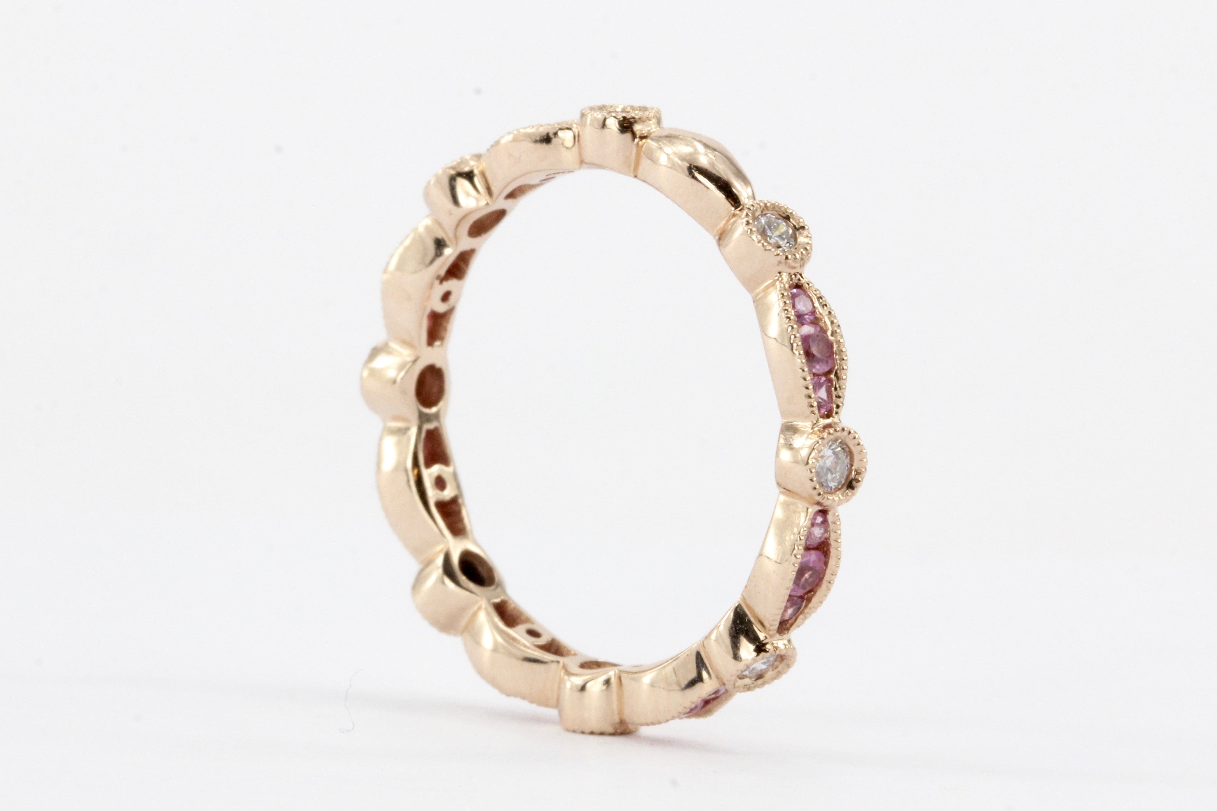 14K Rose Gold Pink Sapphire and Diamond Band - Queen May
