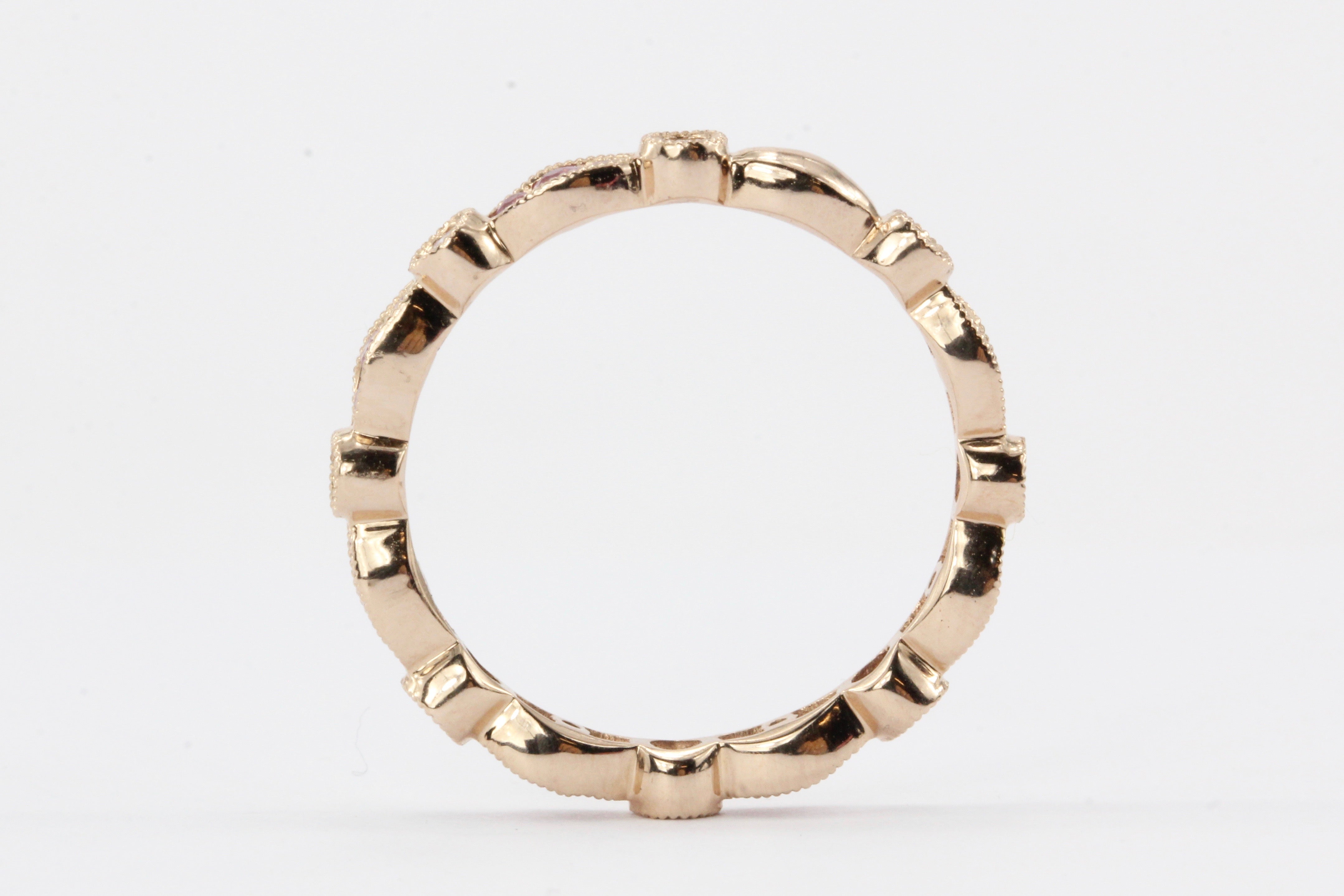 14K Rose Gold Pink Sapphire and Diamond Band - Queen May