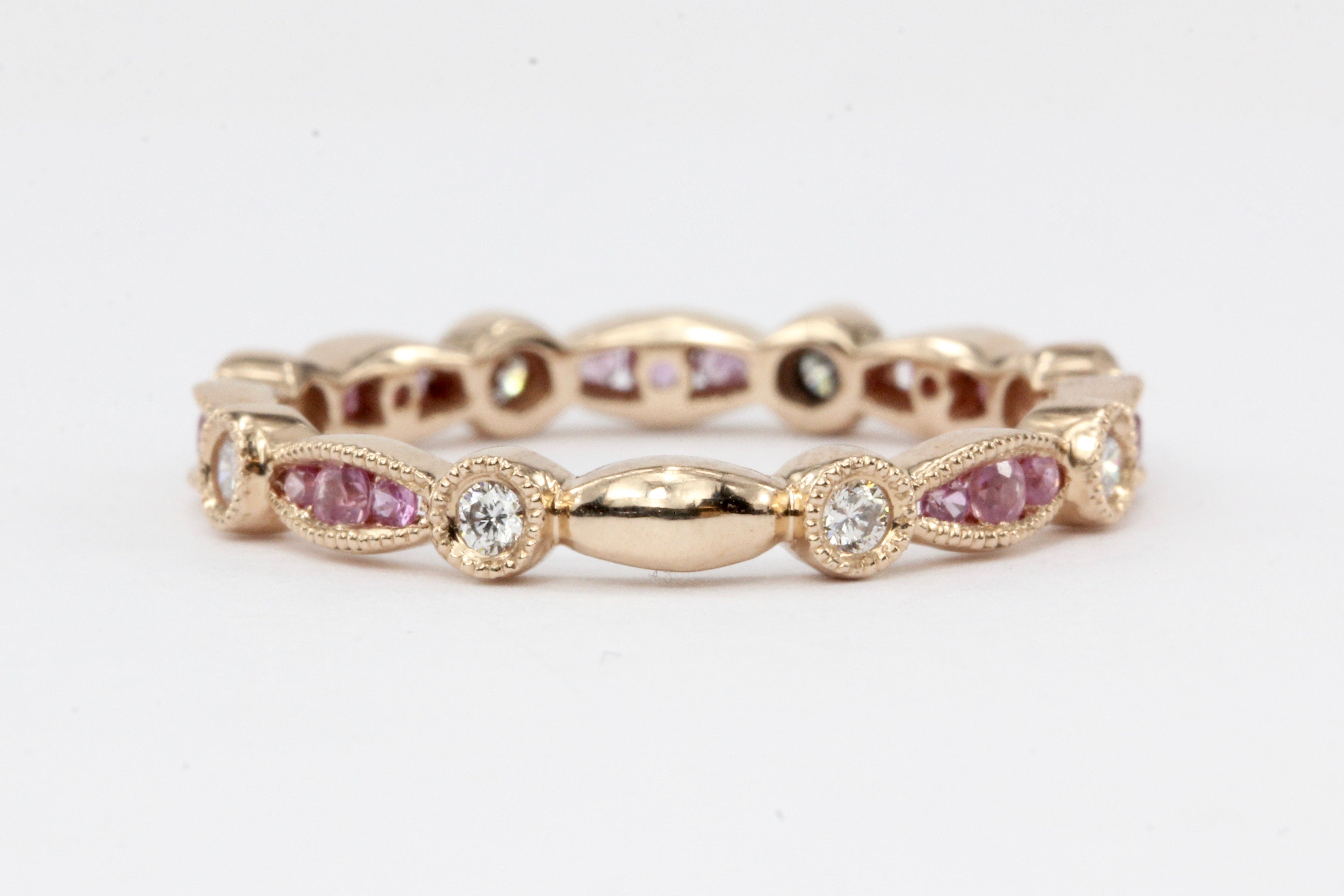 14K Rose Gold Pink Sapphire and Diamond Band - Queen May