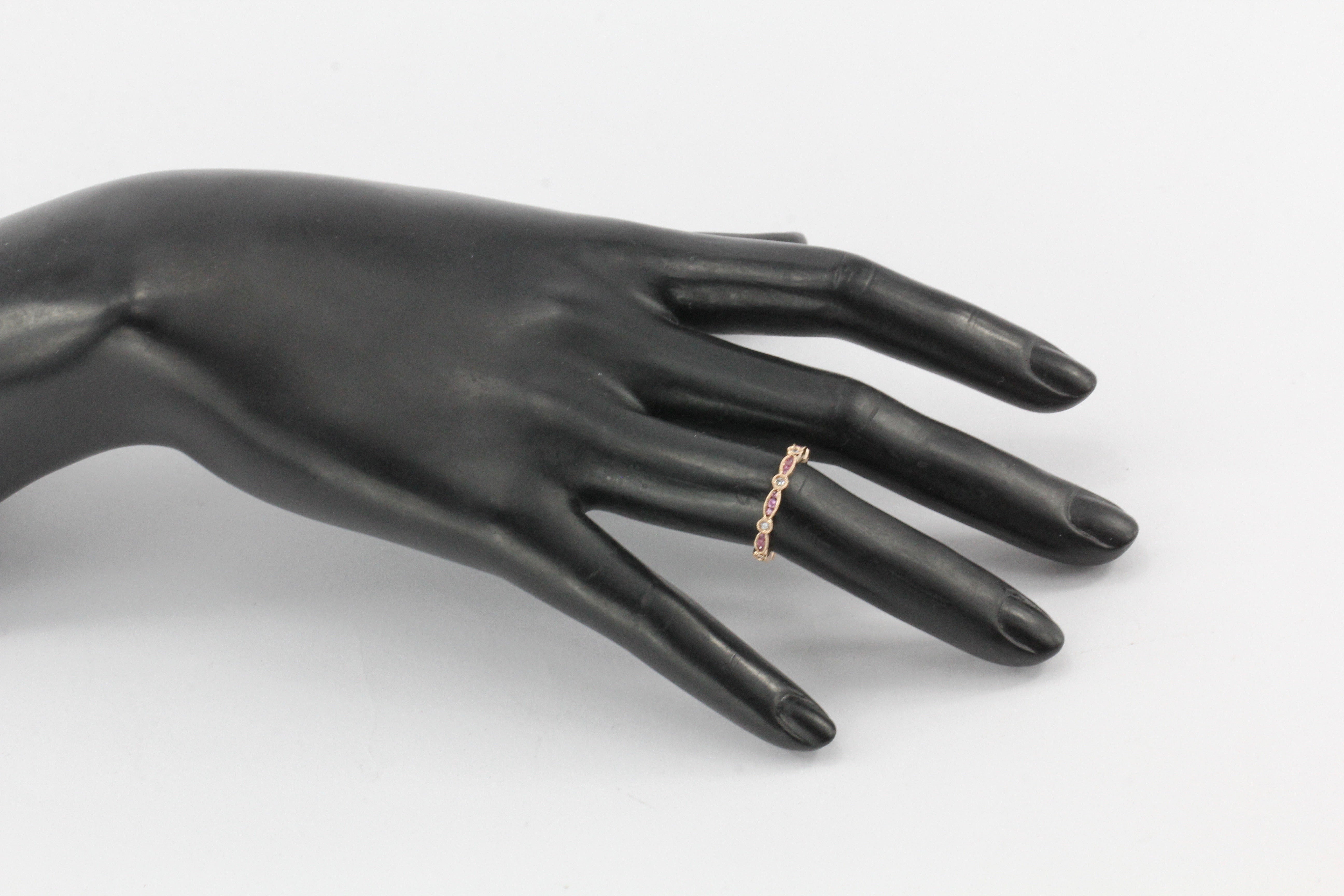 14K Rose Gold Pink Sapphire and Diamond Band - Queen May