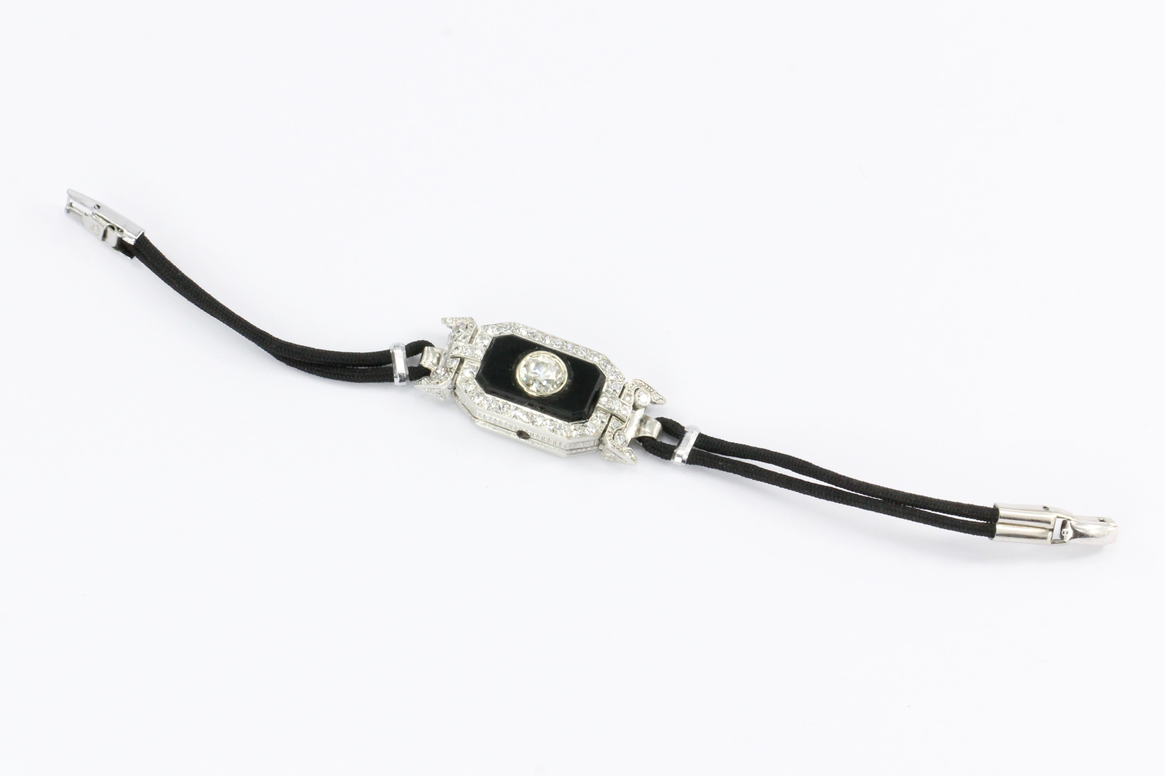 Art Deco Platinum GIA Certified 1.06 CT Diamond & Onyx Watch Conversion Bracelet - Queen May