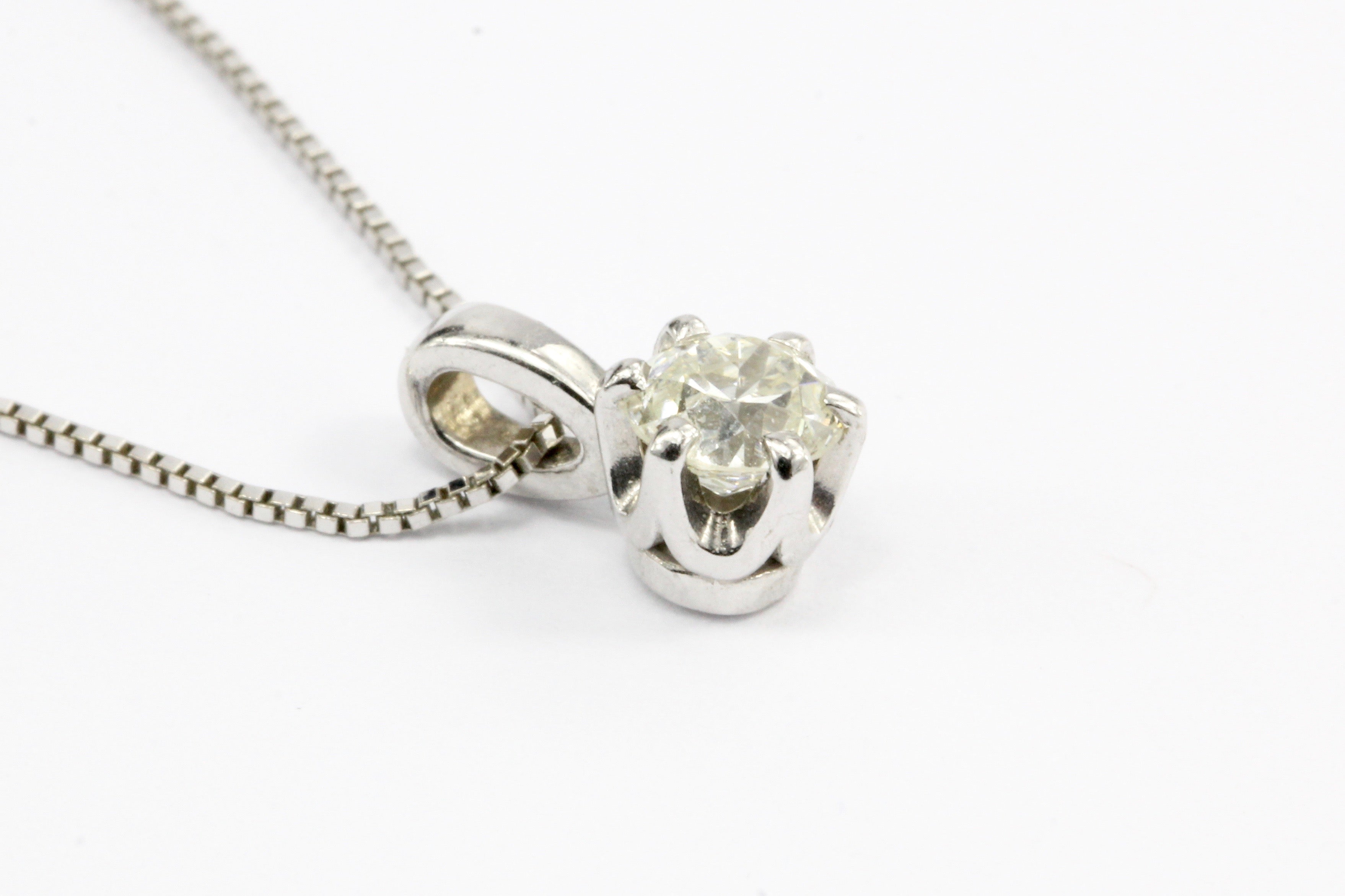 14K White Gold .30 CT Diamond Solitaire Pendant - Queen May