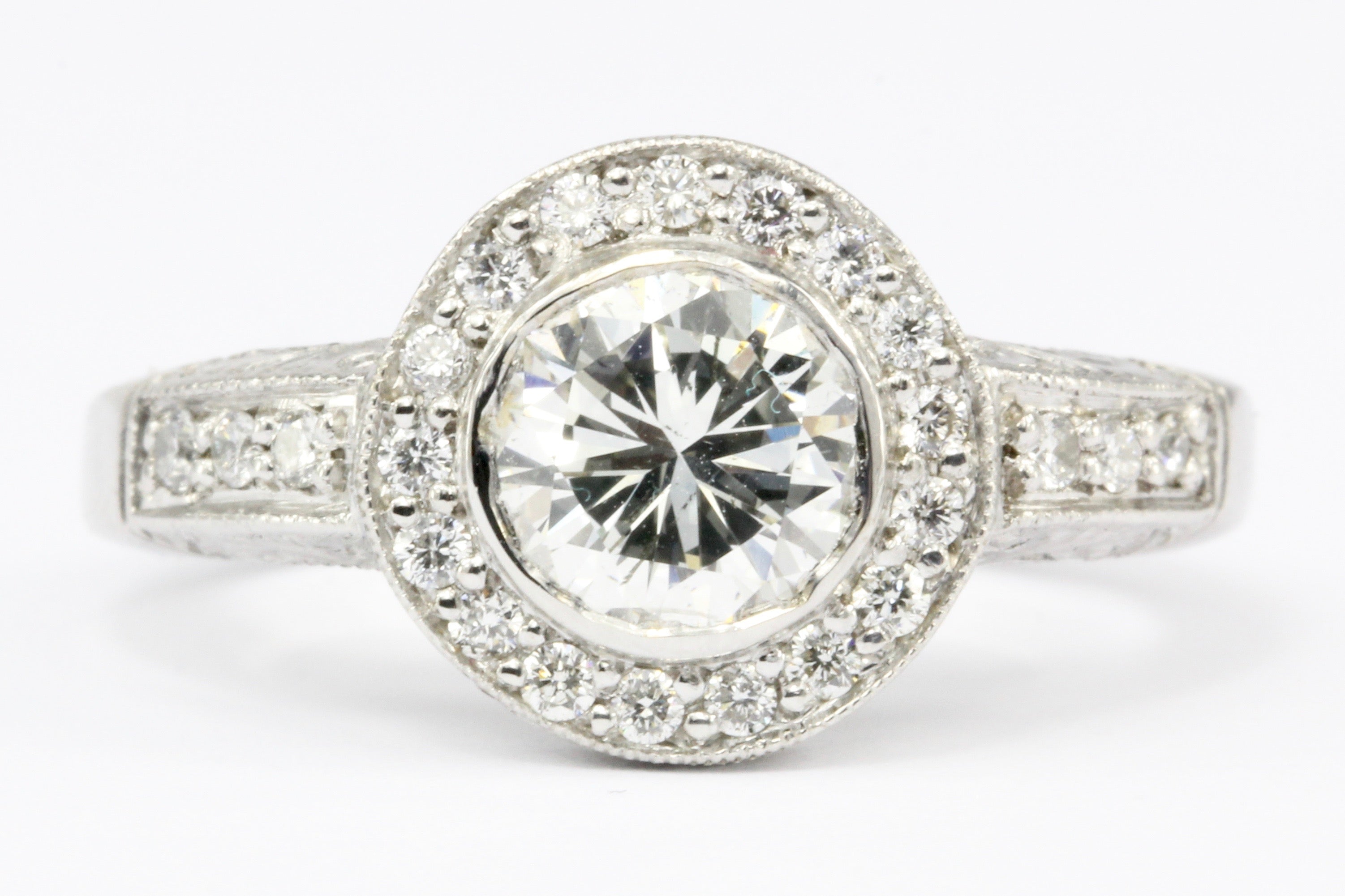 14K White Gold 1.26 CT Diamond Halo Engagement Ring Size 7.5 - Queen May