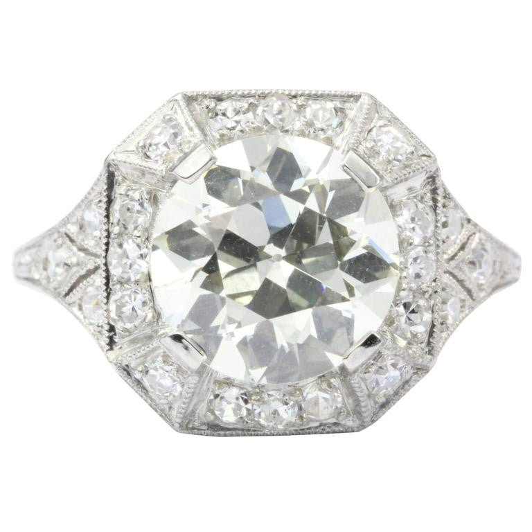 Art Deco Platinum 2.86 Carat Old European Diamond Engagement Ring - Queen May