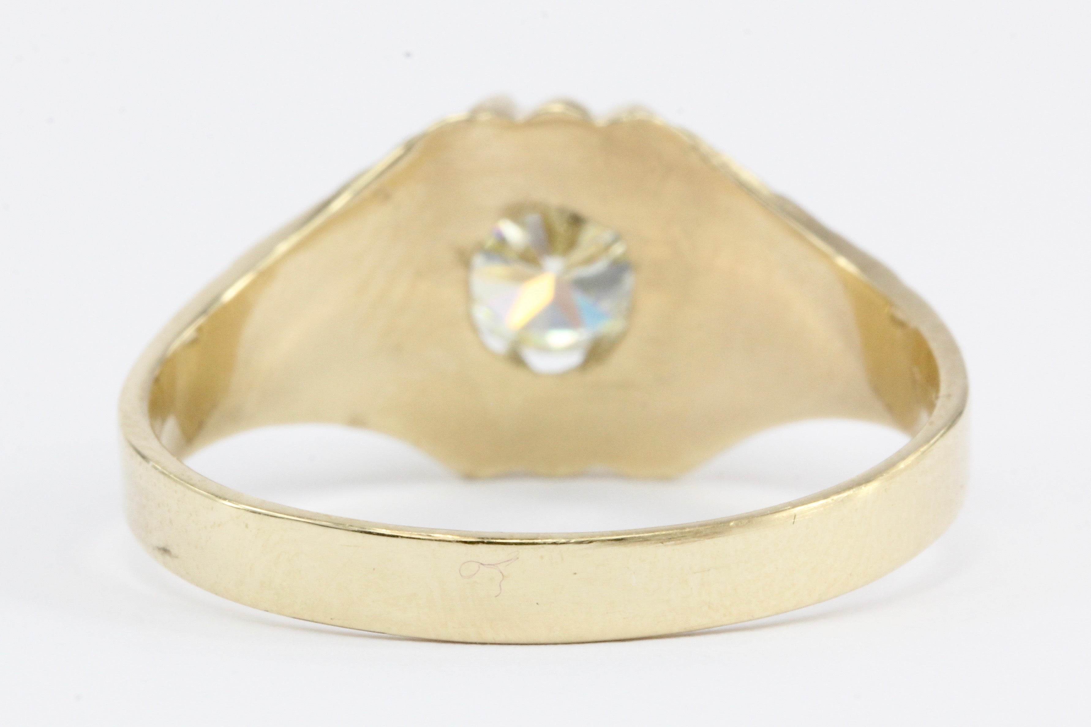 Victorian 10K Yellow Gold 1.2 CT Belcher Mount Old European Cut Diamond Ring Size 11 - Queen May