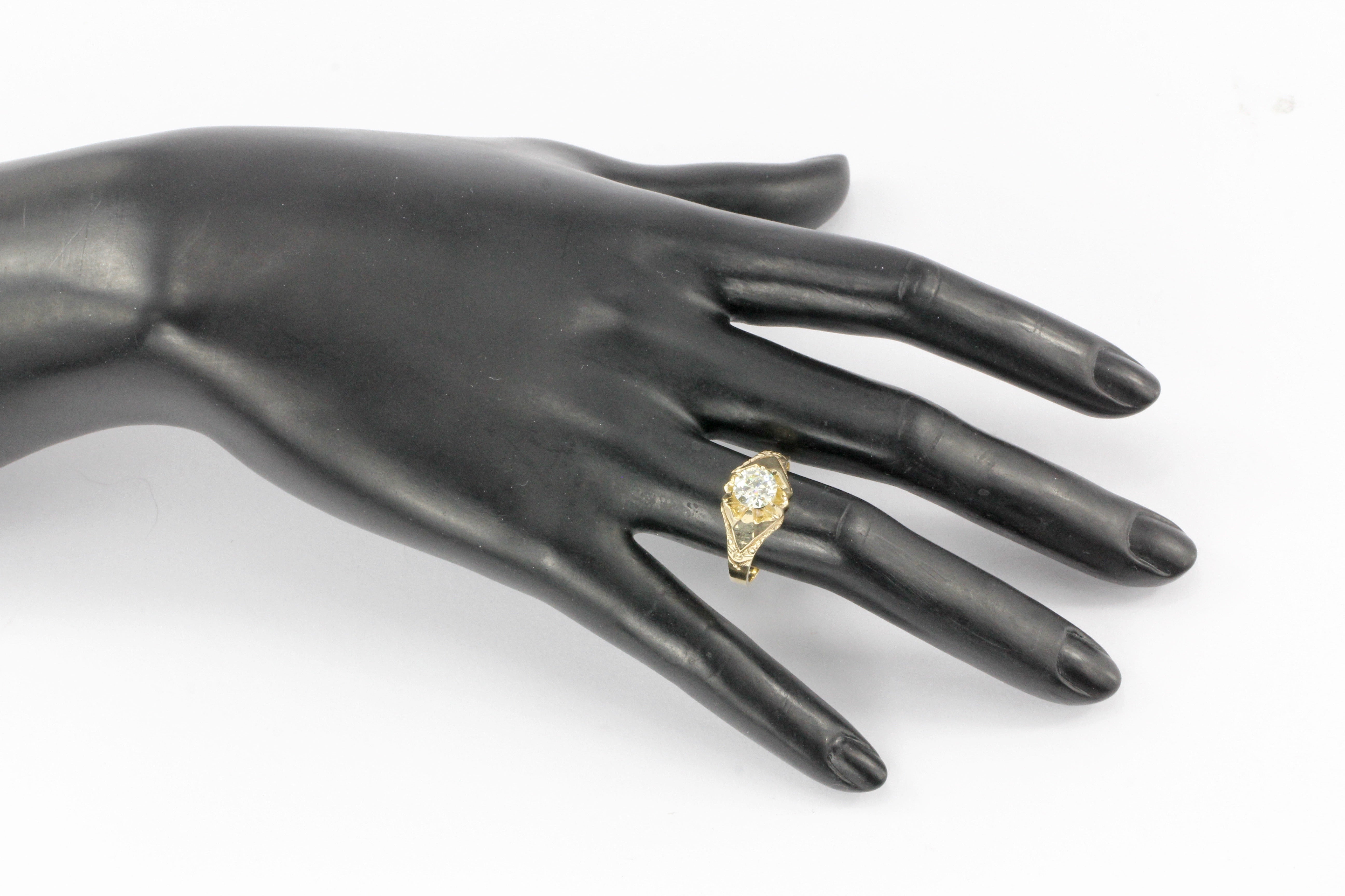 Victorian 10K Yellow Gold 1.2 CT Belcher Mount Old European Cut Diamond Ring Size 11 - Queen May