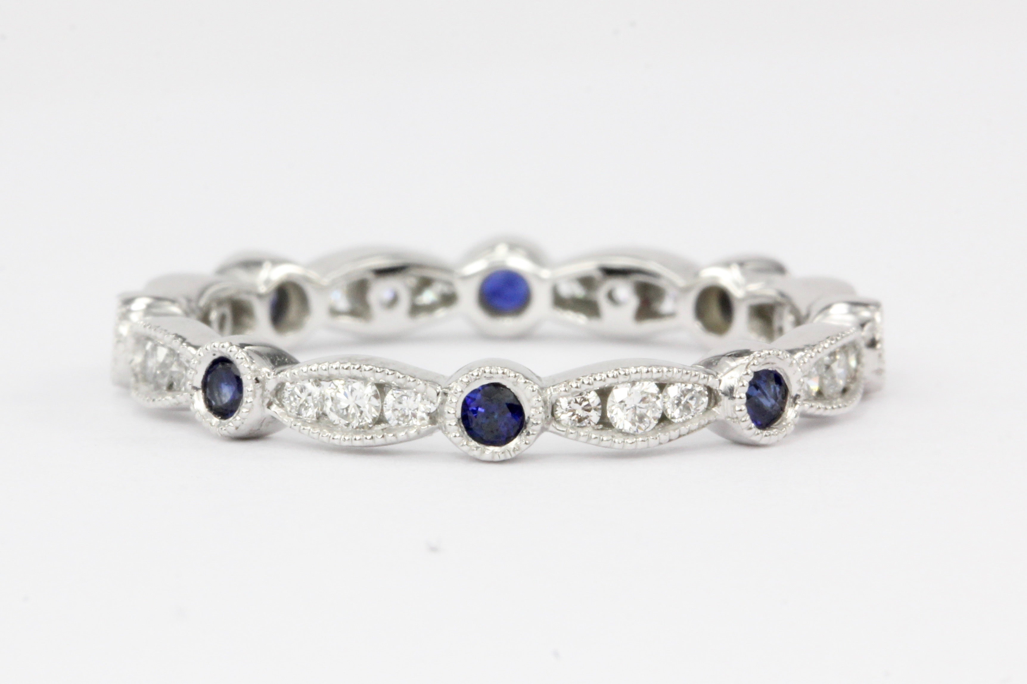 14K White Gold Diamond And Sapphire Band - Queen May
