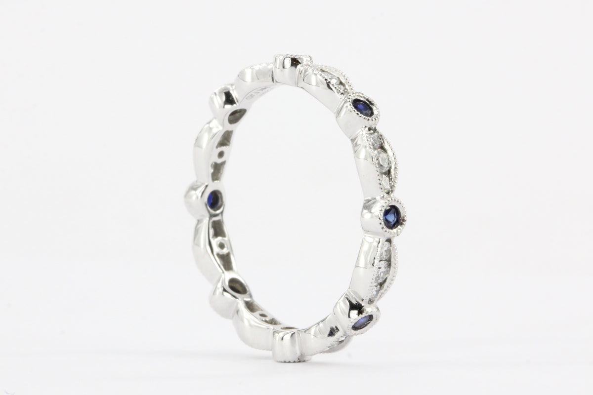 14K White Gold Diamond And Sapphire Band - Queen May