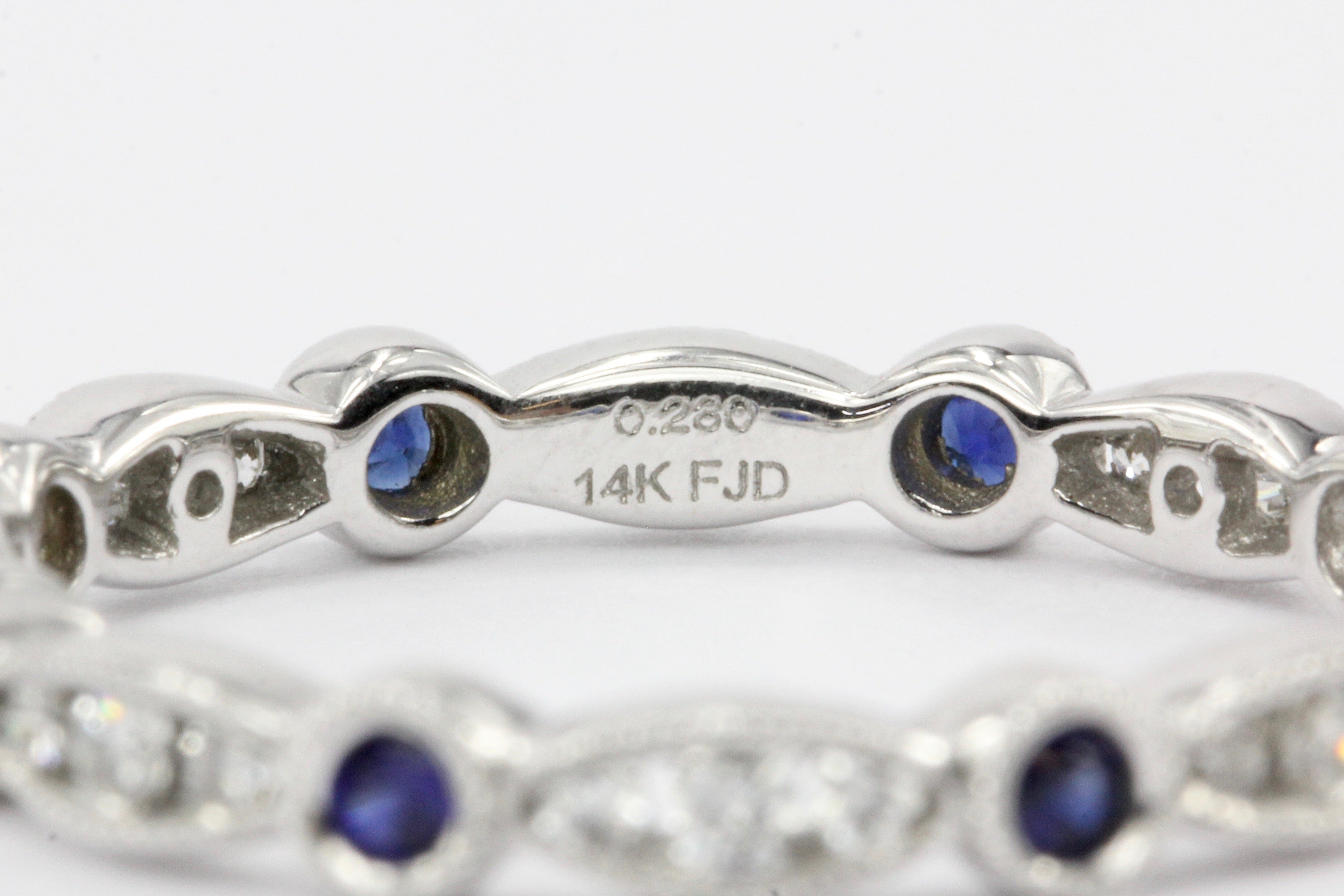 14K White Gold Diamond And Sapphire Band - Queen May