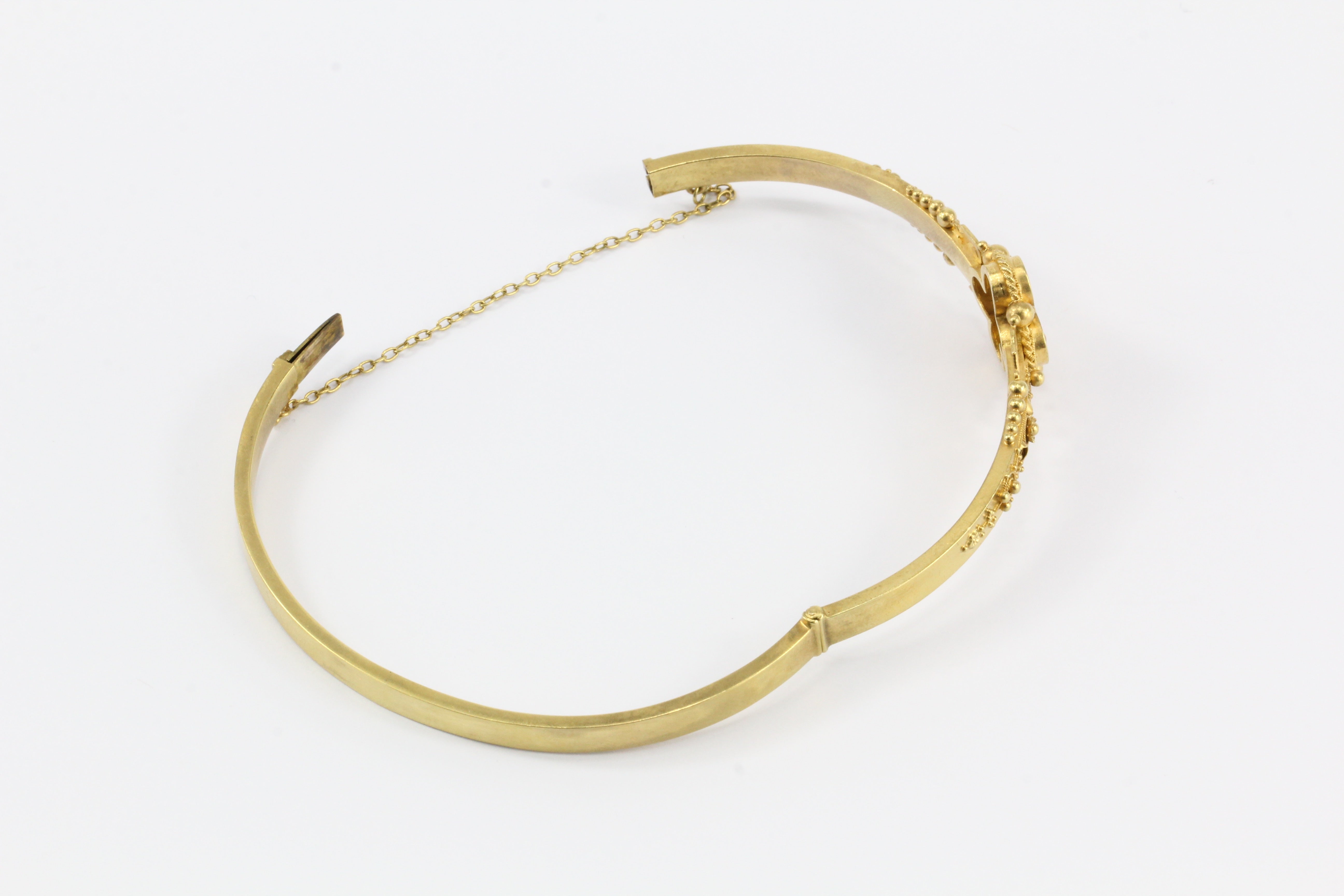 Victorian 15 CT Yellow Gold Ruby and Diamond Quatrefoil Motif Bangle Bracelet - Queen May