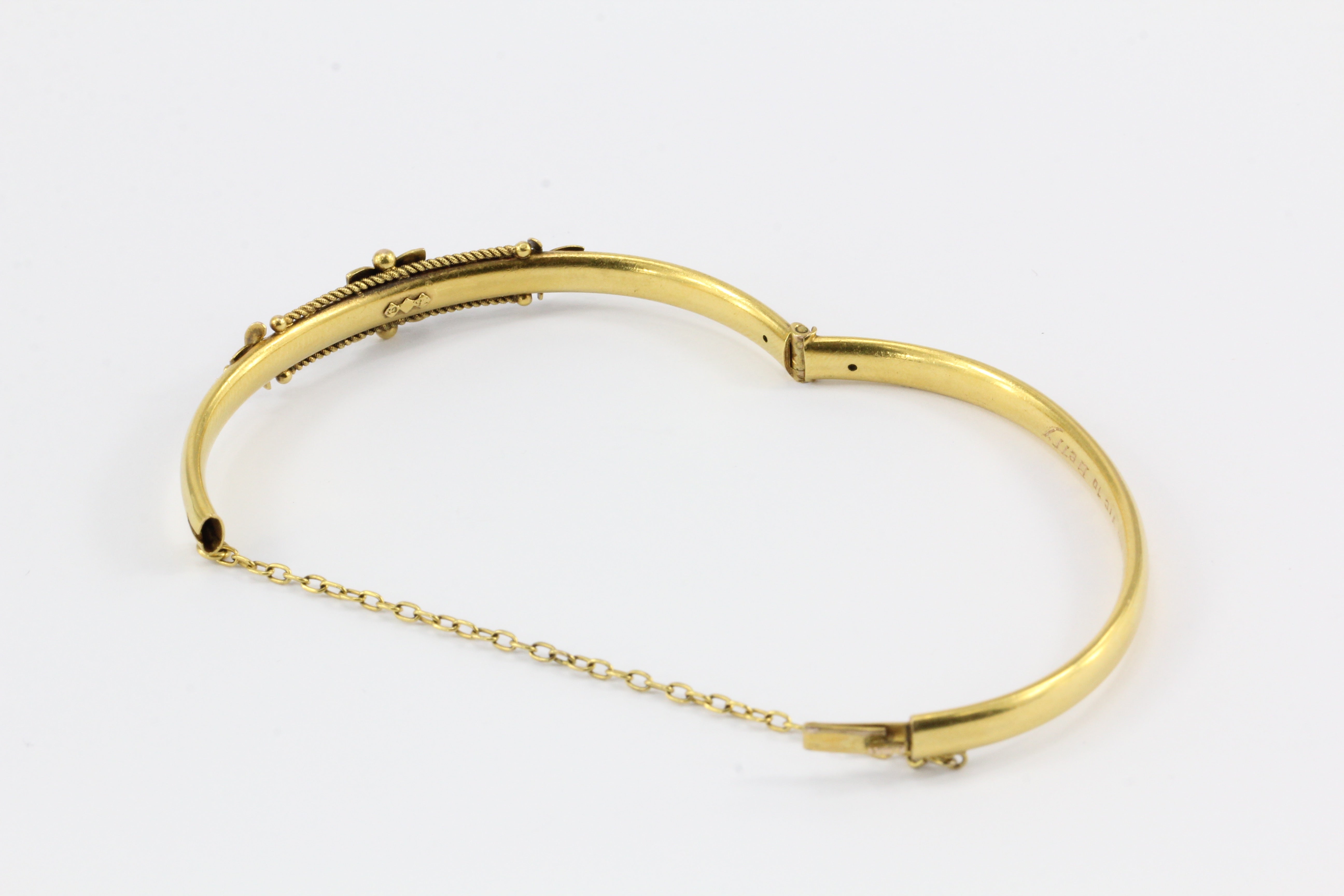 Victorian 15 CT Yellow Gold Sapphire and Seed Pearl Bangle Bracelet - Queen May