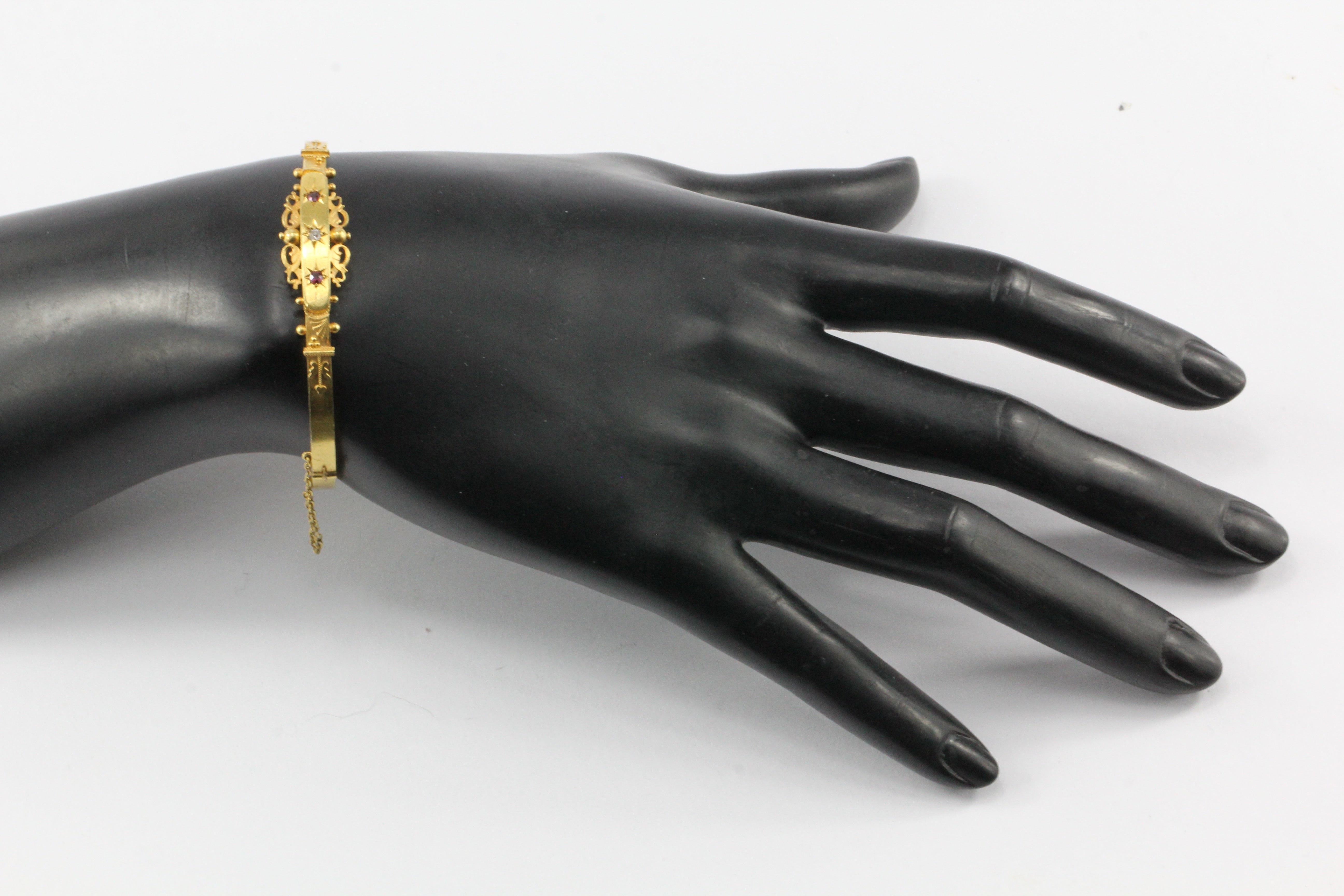 Victorian 15 CT Diamond and Ruby Starburst Bangle Bracelet c.1899 - Queen May