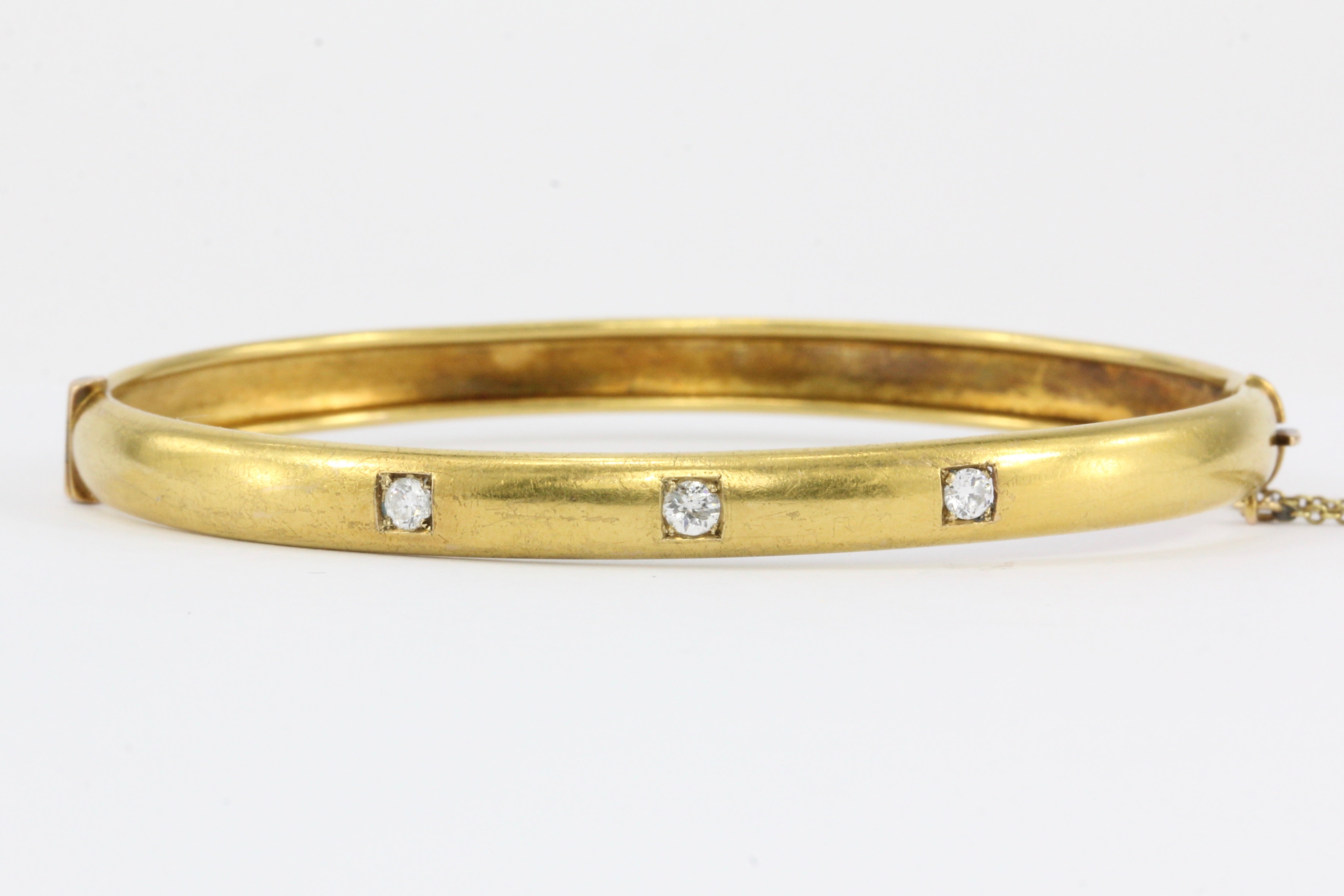 Victorian 15CT Yellow Gold Old European Cut Diamond Bangle c.1890 - Queen May