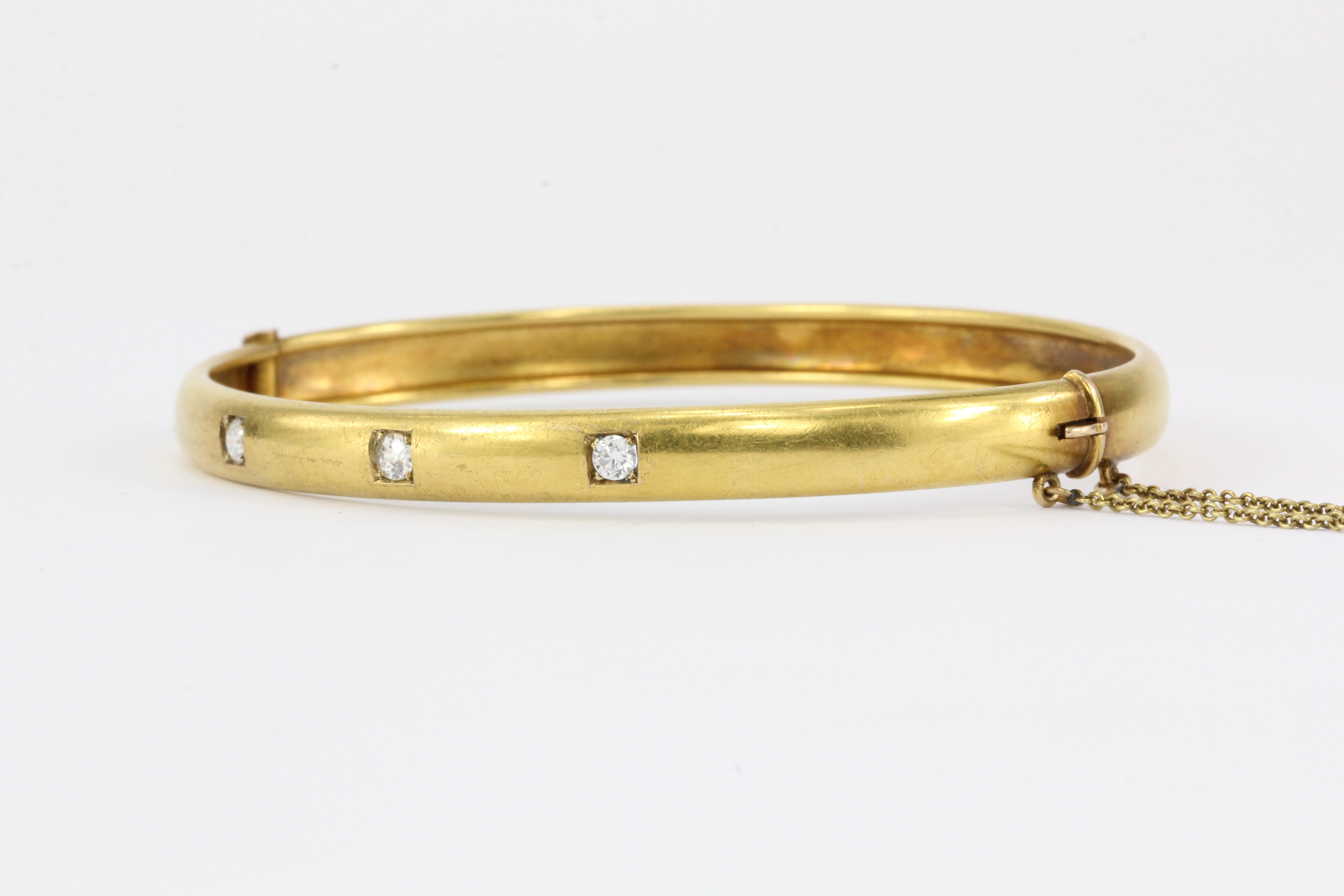 Victorian 15CT Yellow Gold Old European Cut Diamond Bangle c.1890 - Queen May