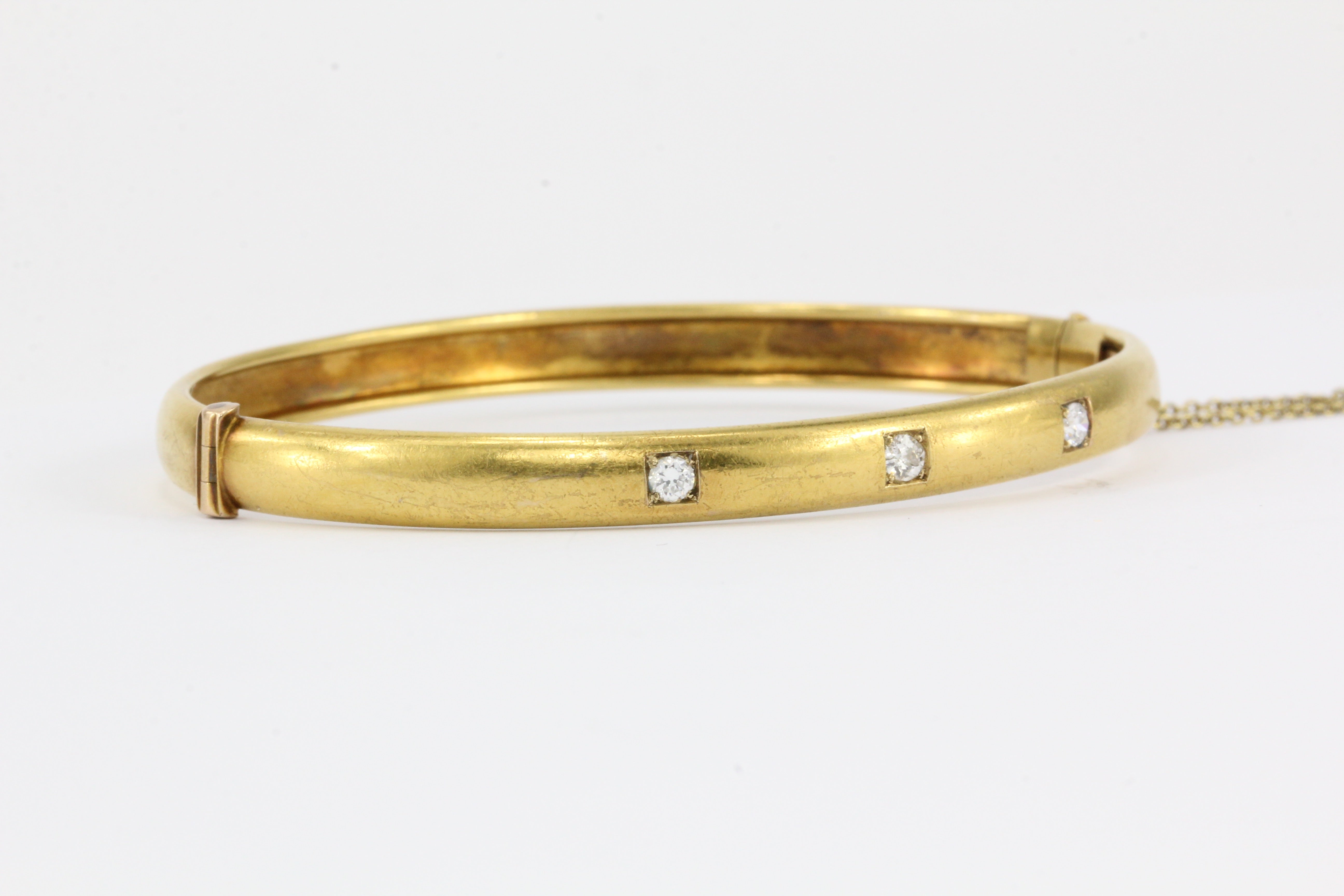 Victorian 15CT Yellow Gold Old European Cut Diamond Bangle c.1890 - Queen May
