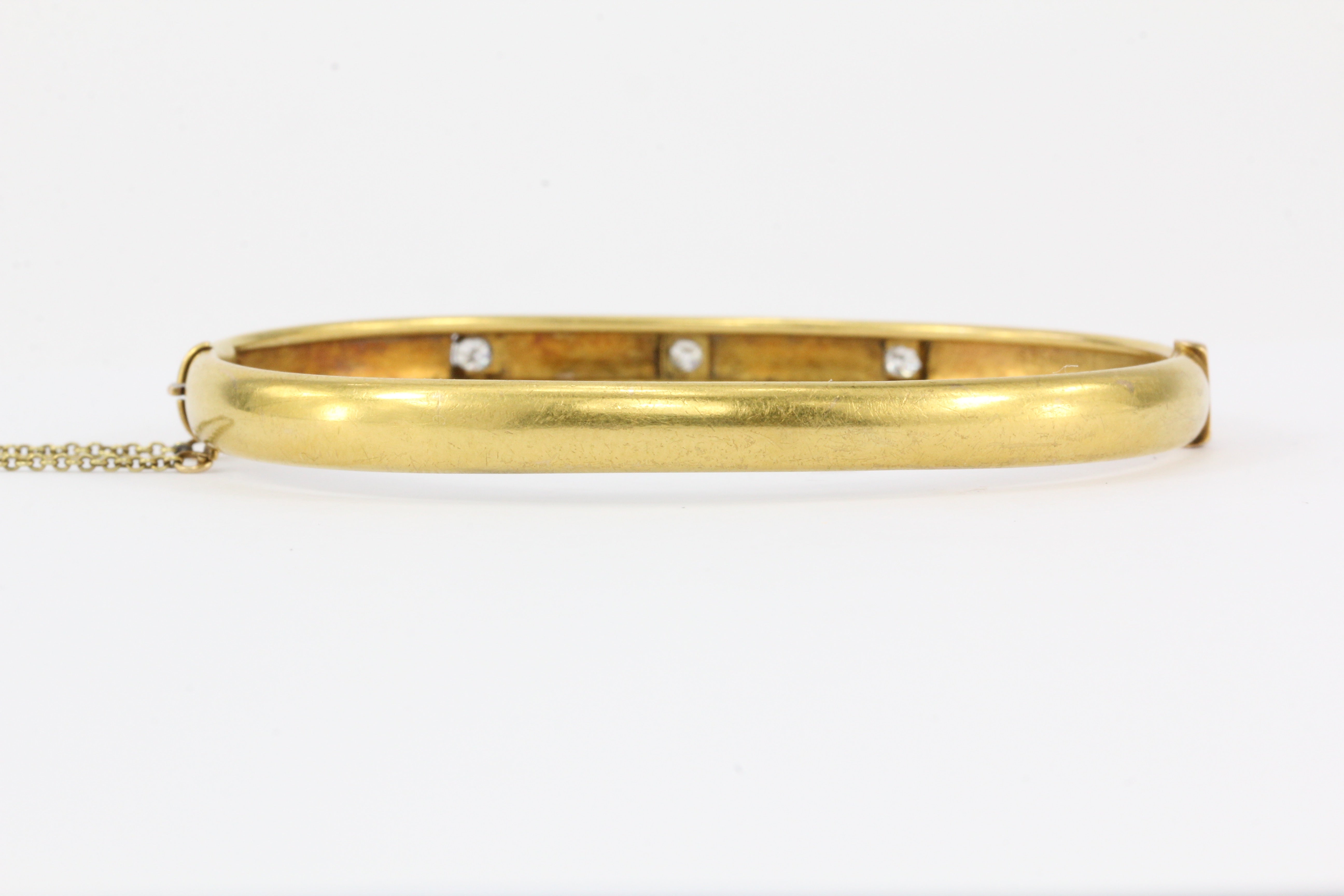 Victorian 15CT Yellow Gold Old European Cut Diamond Bangle c.1890 - Queen May