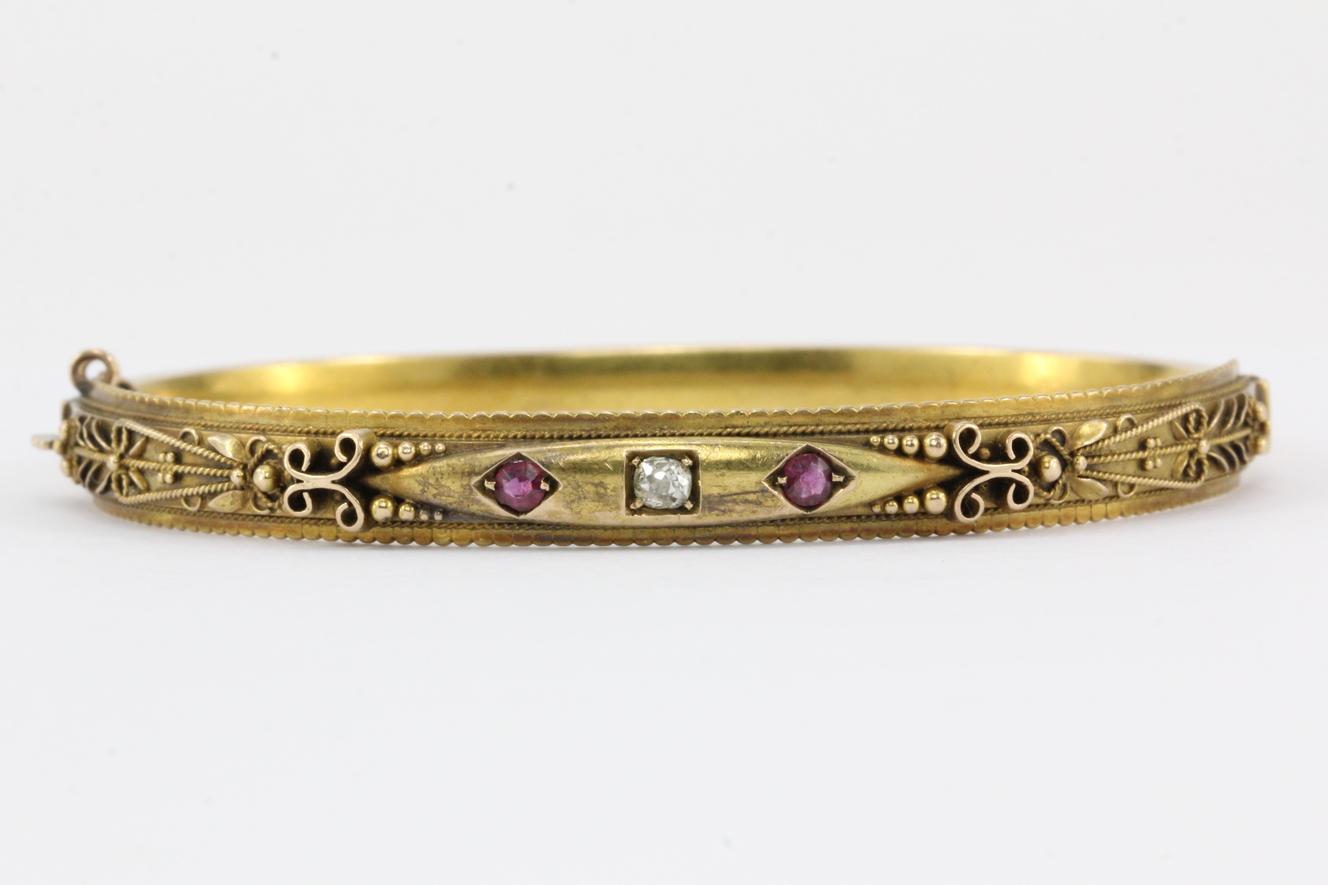 Victorian 15 CT Ruby & Old Mine Diamond Bangle Bracelet - Queen May