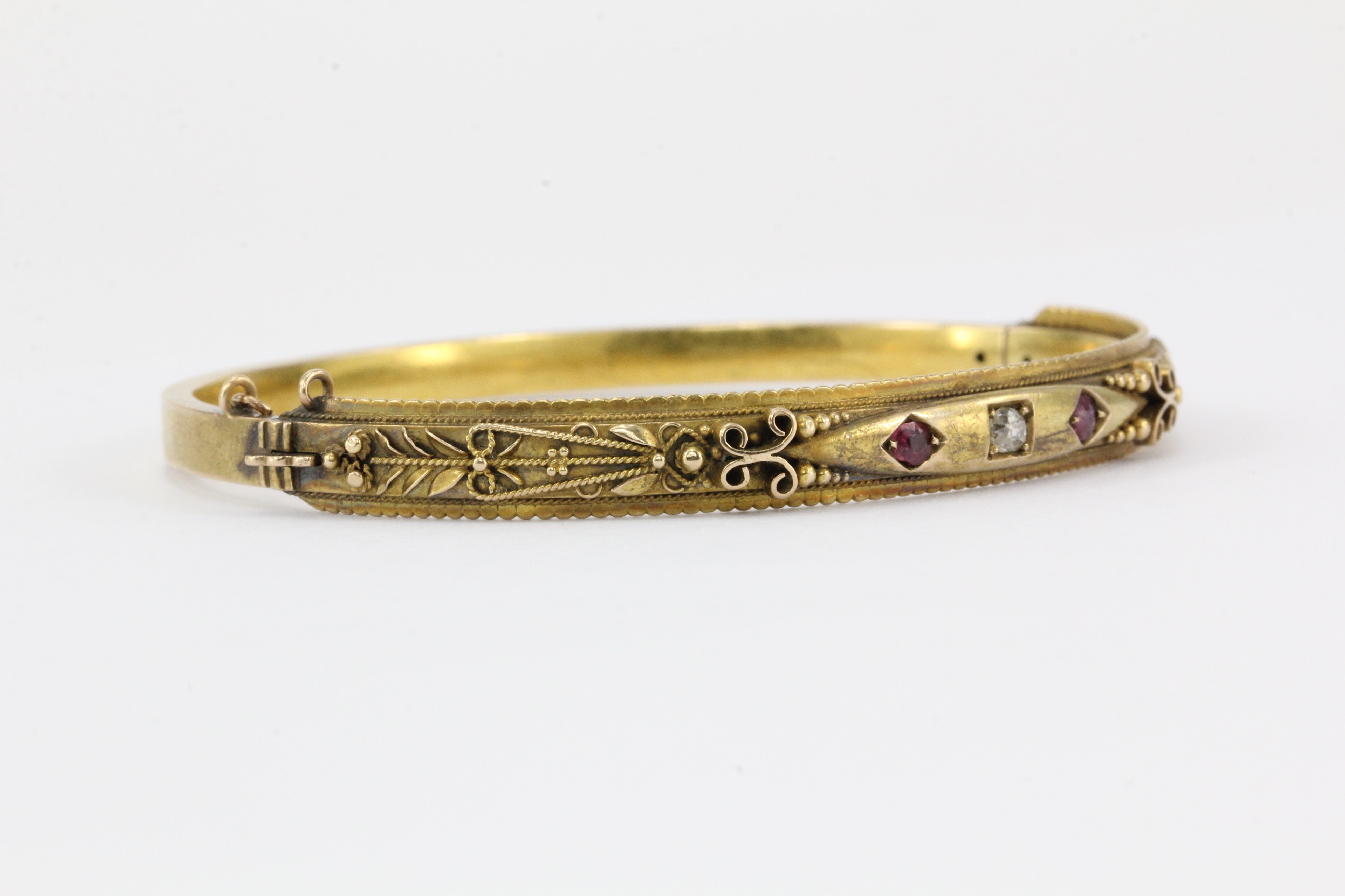 Victorian 15 CT Ruby & Old Mine Diamond Bangle Bracelet - Queen May