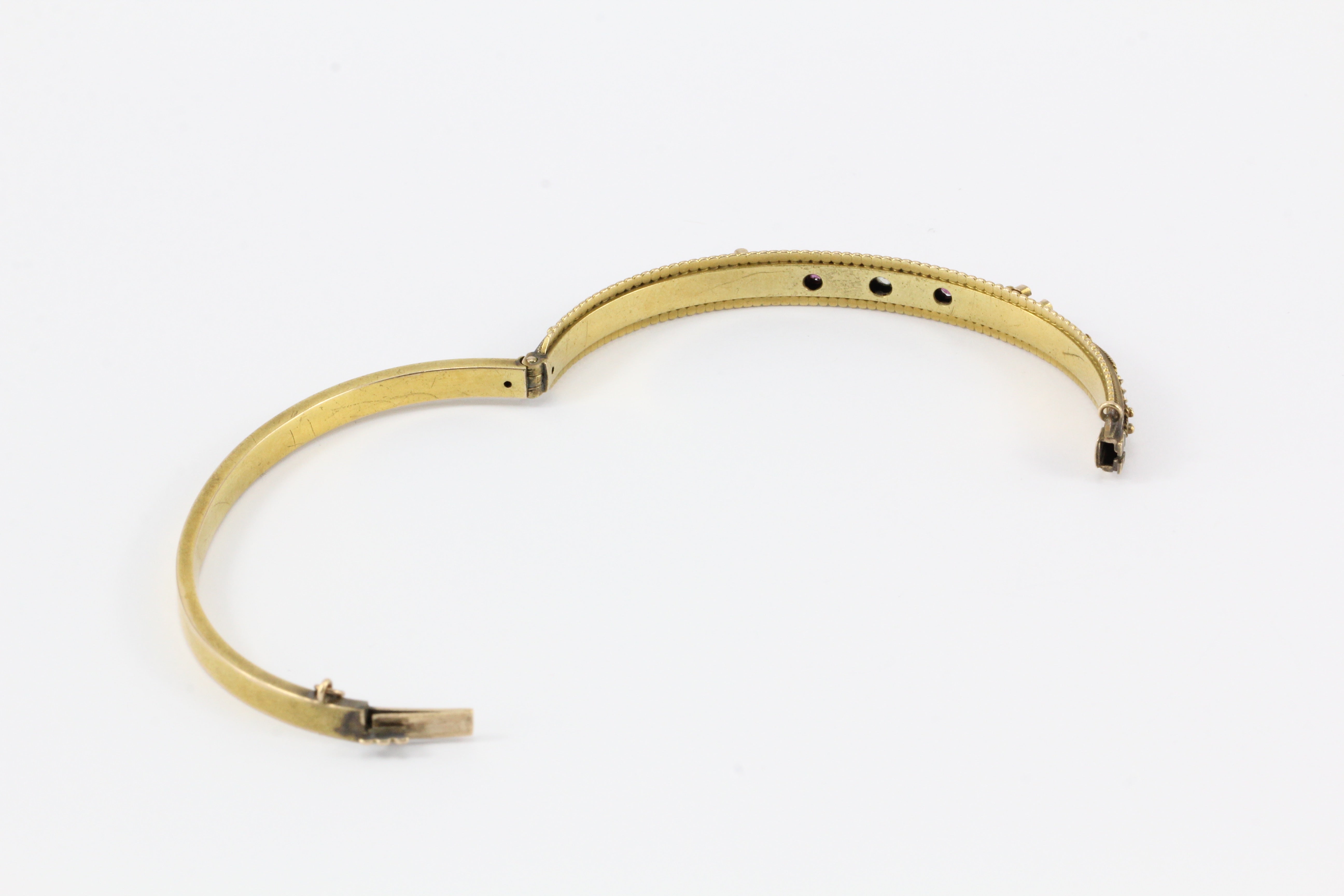 Victorian 15 CT Ruby & Old Mine Diamond Bangle Bracelet - Queen May