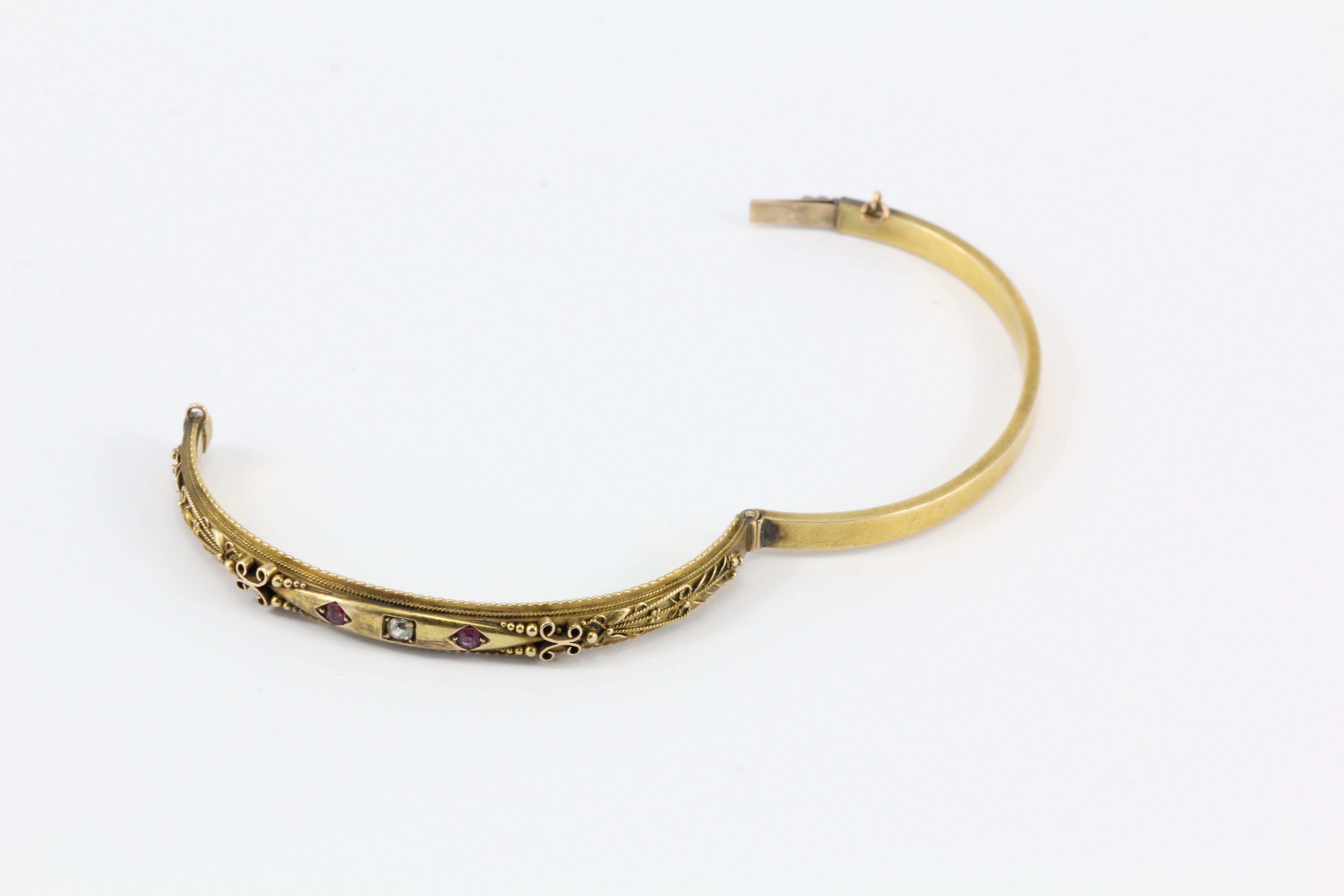 Victorian 15 CT Ruby & Old Mine Diamond Bangle Bracelet - Queen May