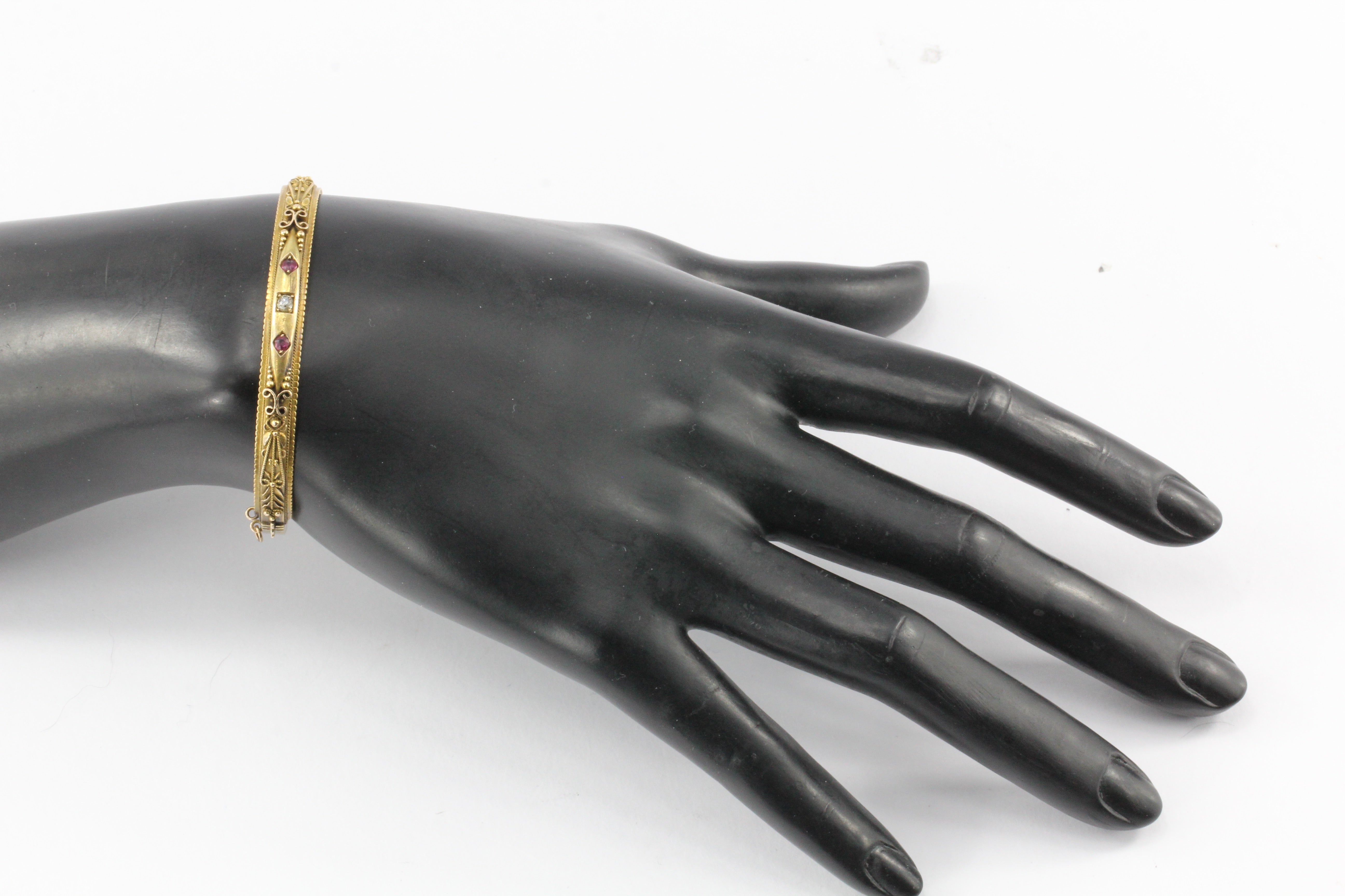 Victorian 15 CT Ruby & Old Mine Diamond Bangle Bracelet - Queen May