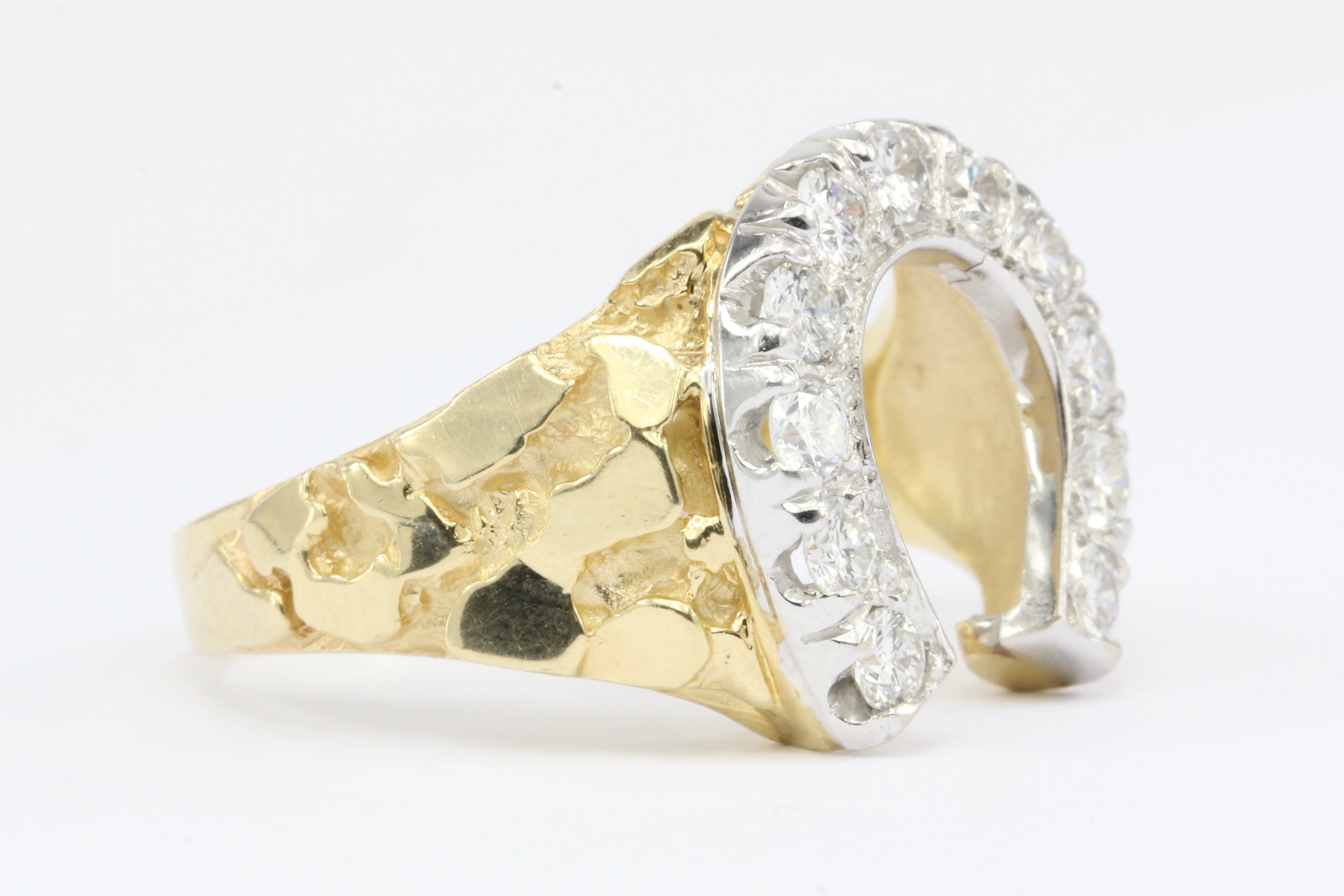 Retro 14K Yellow Gold 1 CTW Diamond Horseshoe Men's Ring Size 11.25 - Queen May