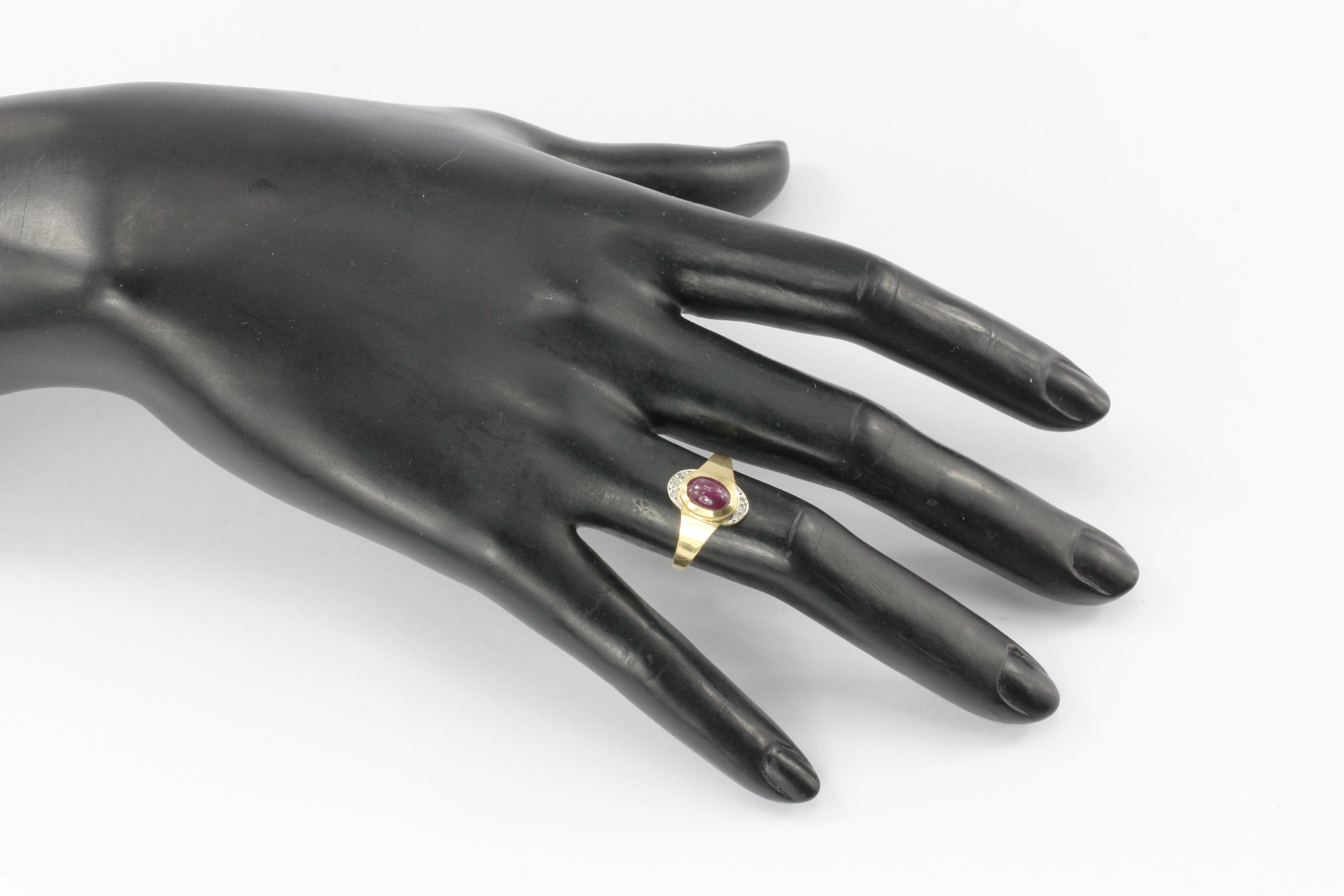 14K Yellow Gold 1.5 CT Natural Ruby Cabochon and Diamond Ring Size 7.75 - Queen May