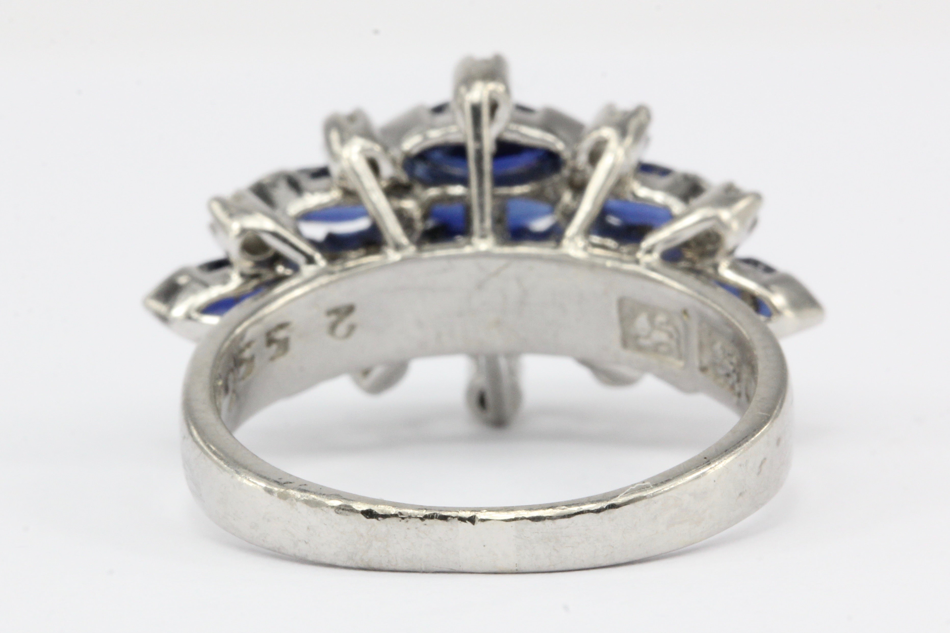 18K White Gold Natural Sapphire and Diamond Cluster Ring Size 6.75 - Queen May