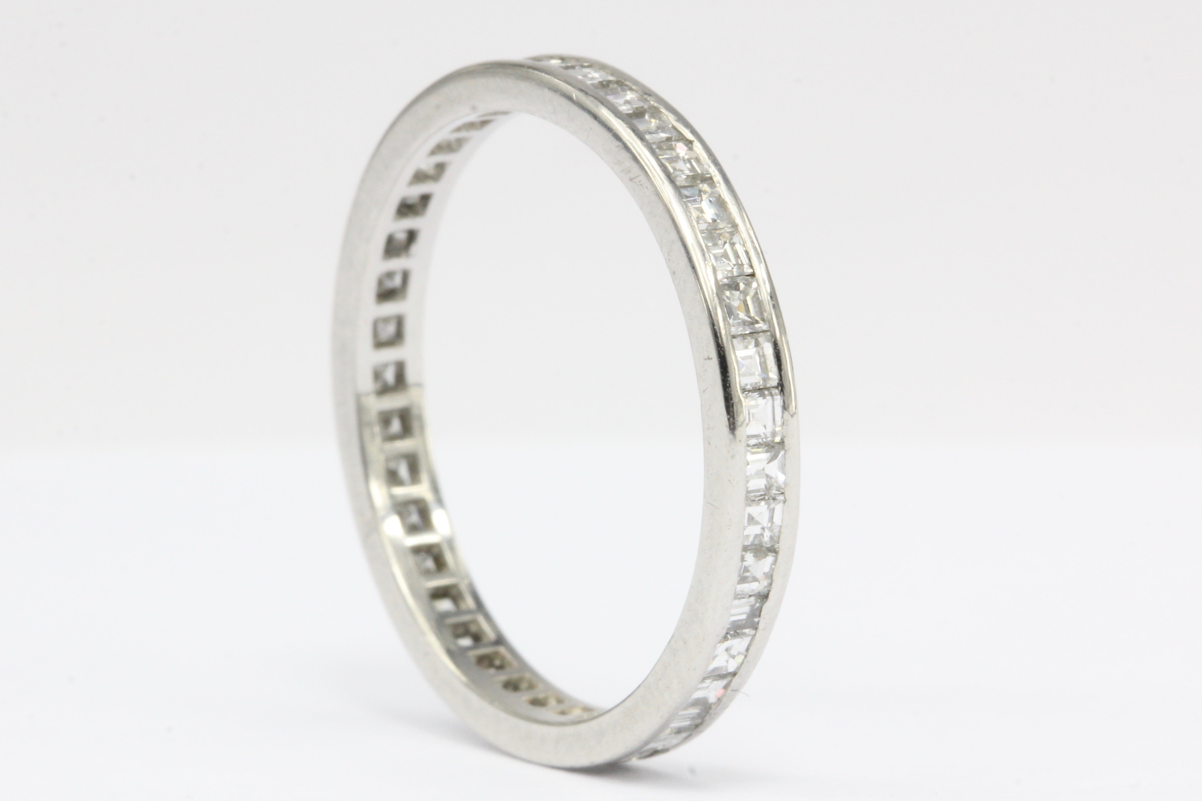 Art Deco Platinum Rare Carre Cut Diamond Eternity Band Size 6.5 - Queen May