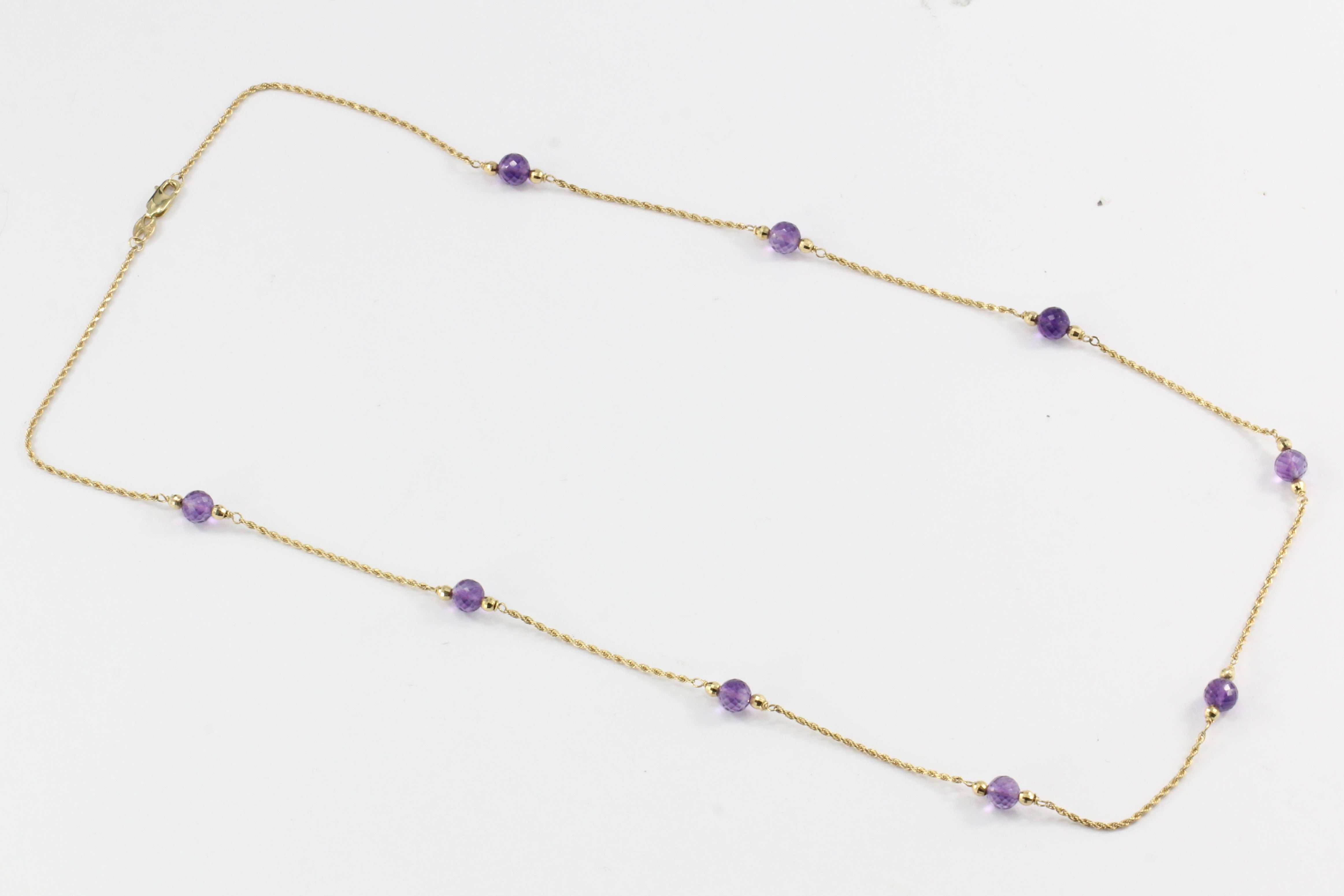14K Yellow Gold Amethyst Bead Necklace - Queen May