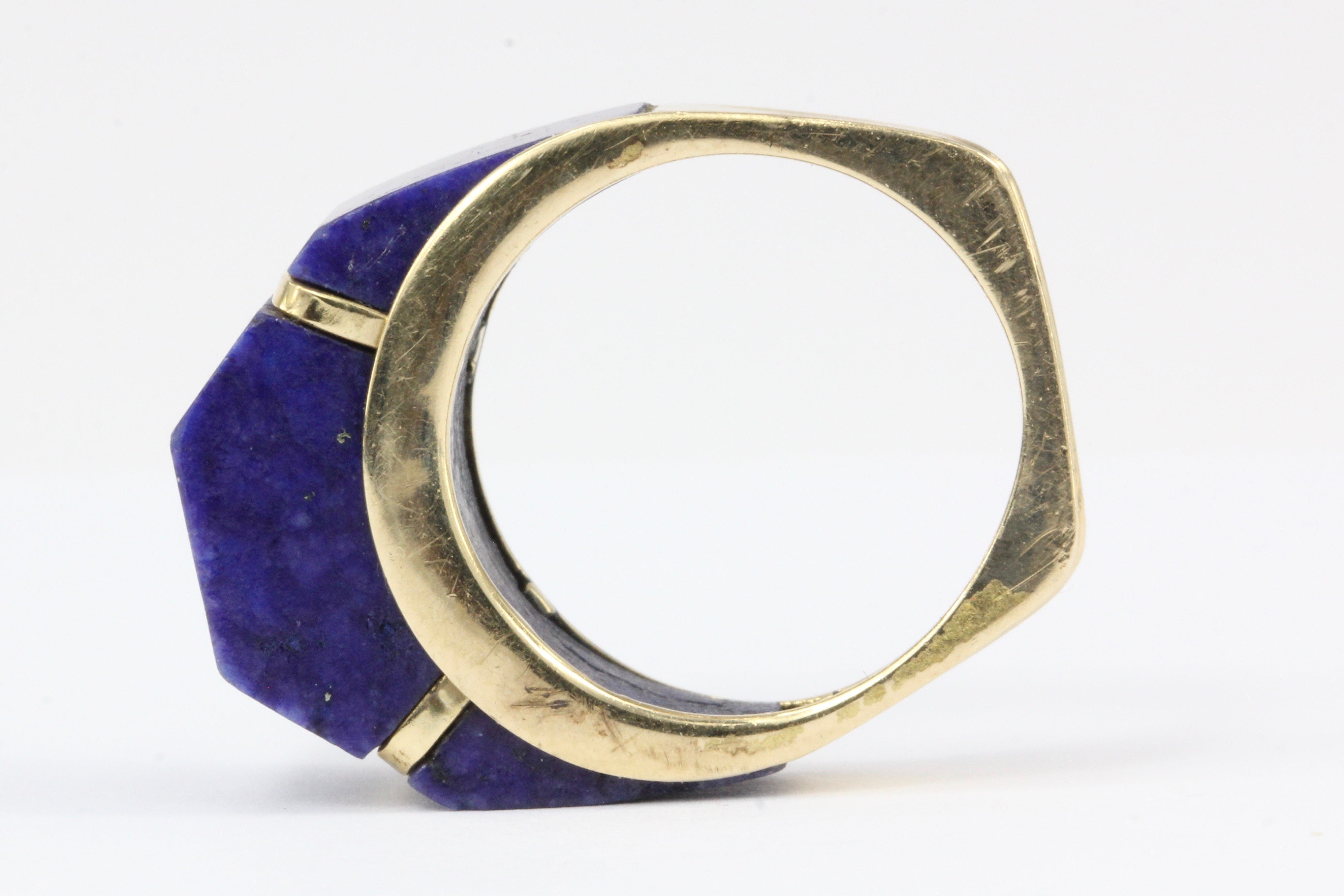 14K White Gold Lapis Lazuli Geometric Dome Ring Size 6 - Queen May